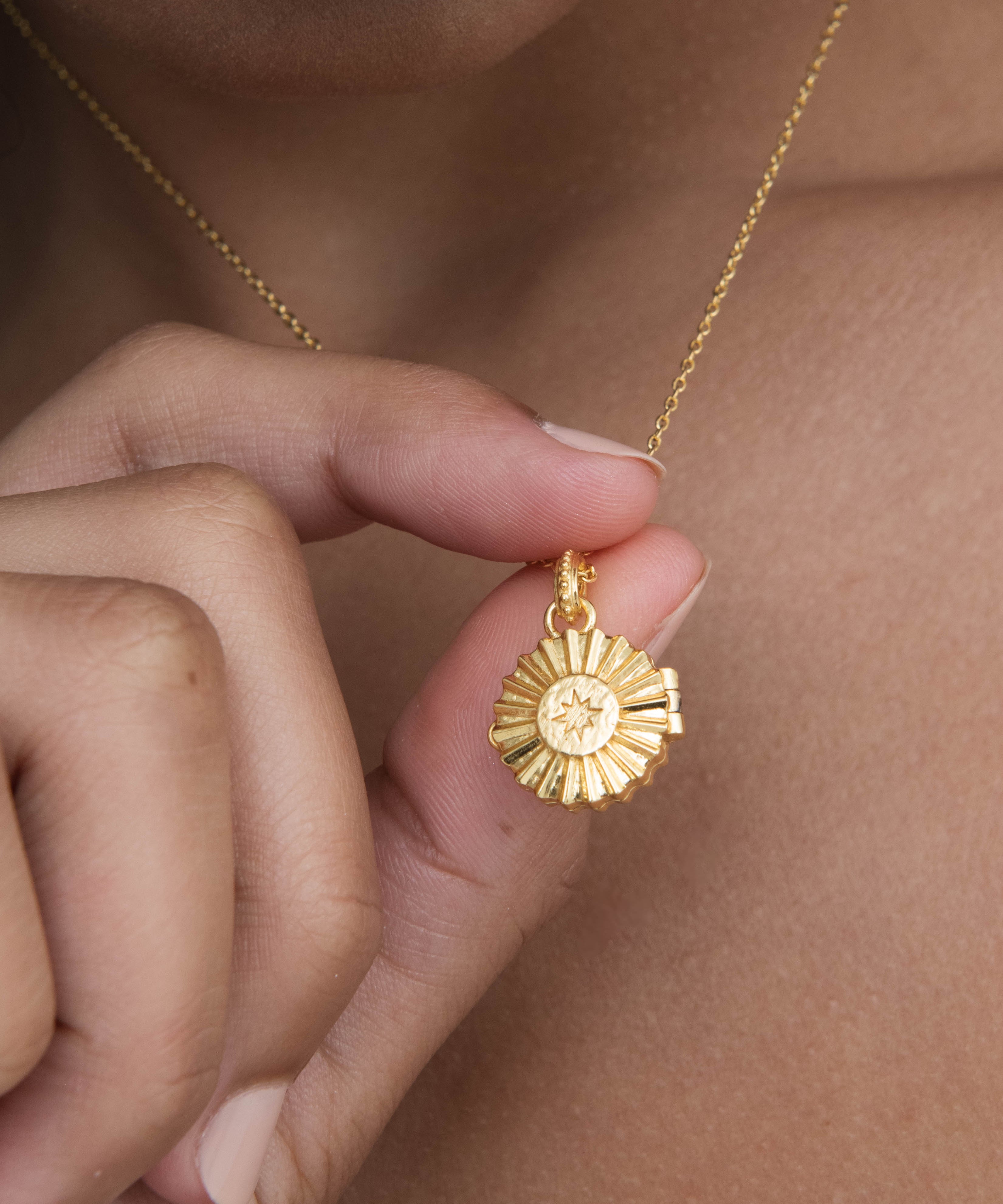 Ruby CZ Sunburst Locket Pendant Necklace | Sustainable Jewellery by Ottoman Hands