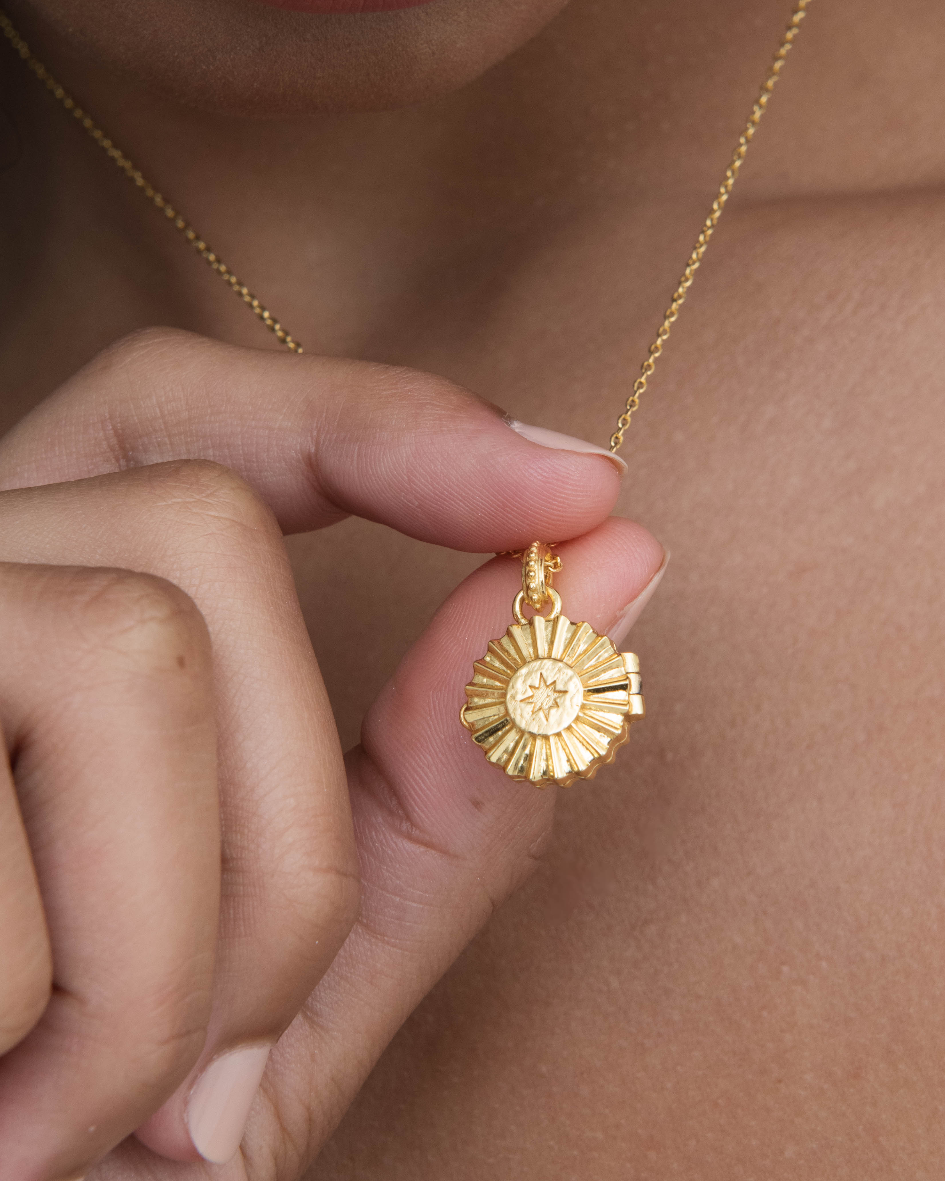 Ruby CZ Sunburst Locket Pendant Necklace | Sustainable Jewellery by Ottoman Hands