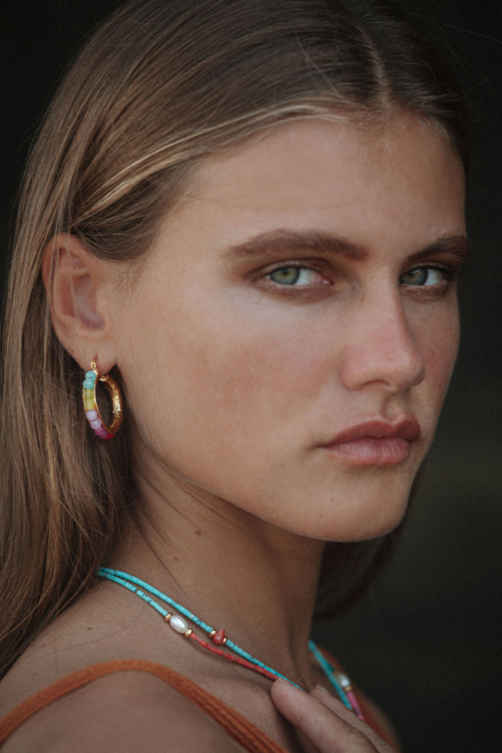 Sasha Multi Colour Jade Beaded Hoop Earrings