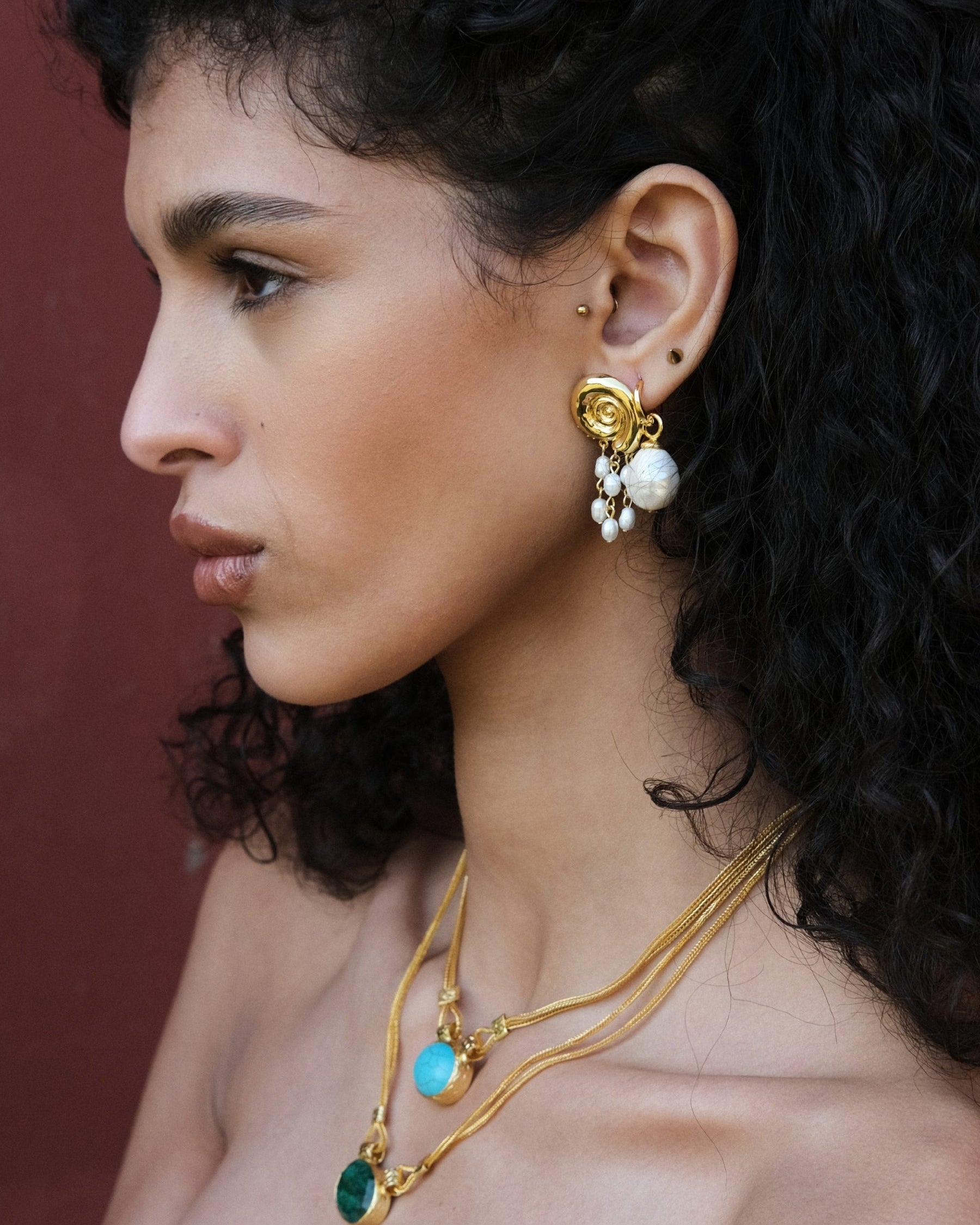 Waterproof Shell Pearl Beaded Stud Earrings | Sustainable Jewellery by Ottoman Hands