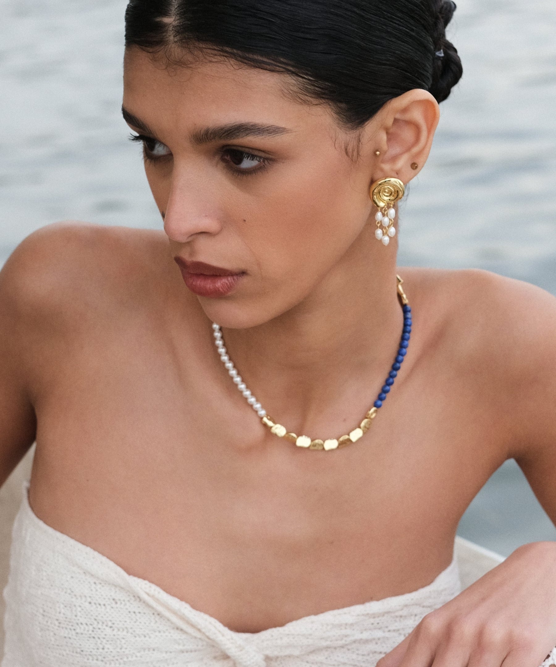 Waterproof Shell Pearl Beaded Stud Earrings | Sustainable Jewellery by Ottoman Hands