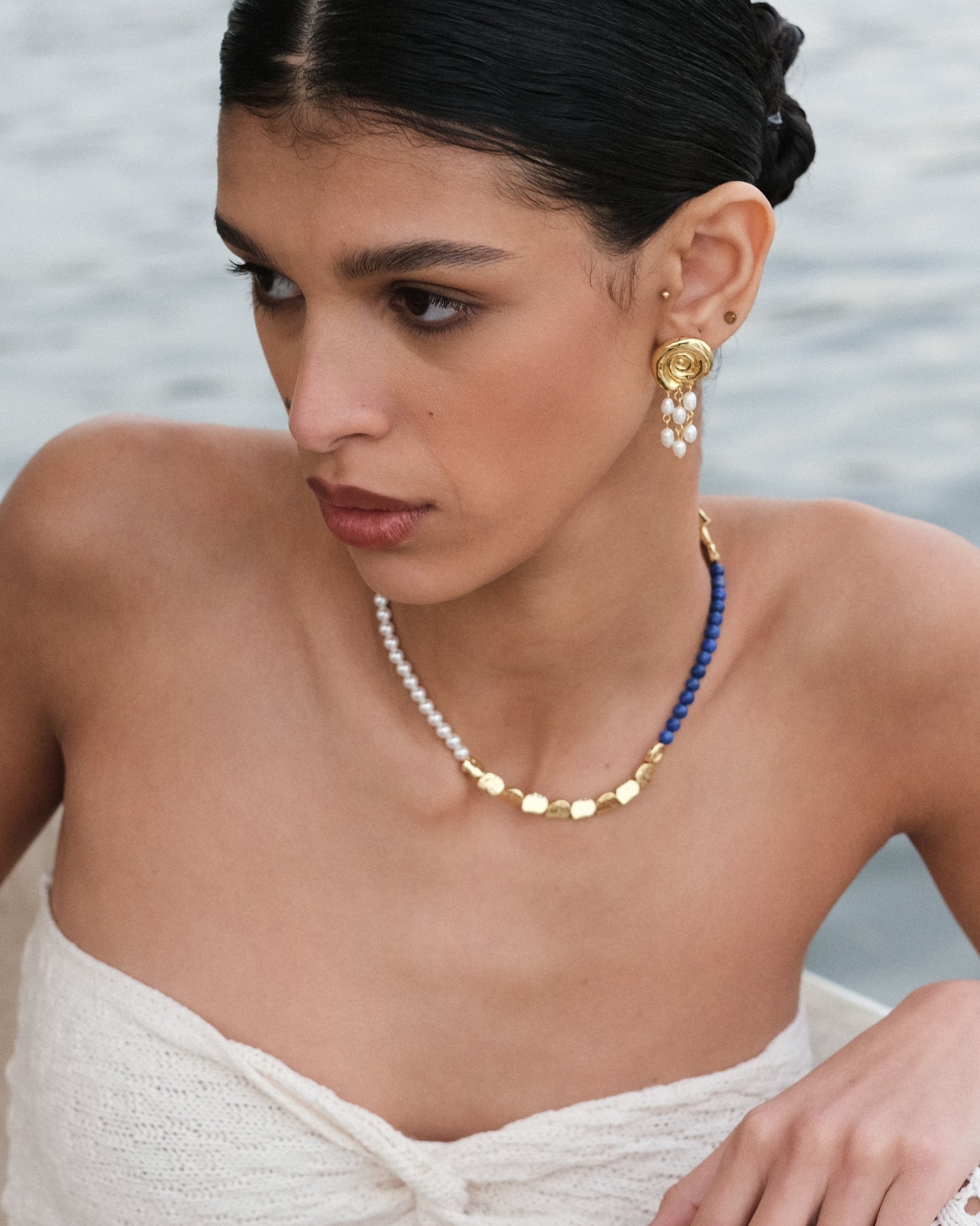 Waterproof Shell Pearl Beaded Stud Earrings | Sustainable Jewellery by Ottoman Hands