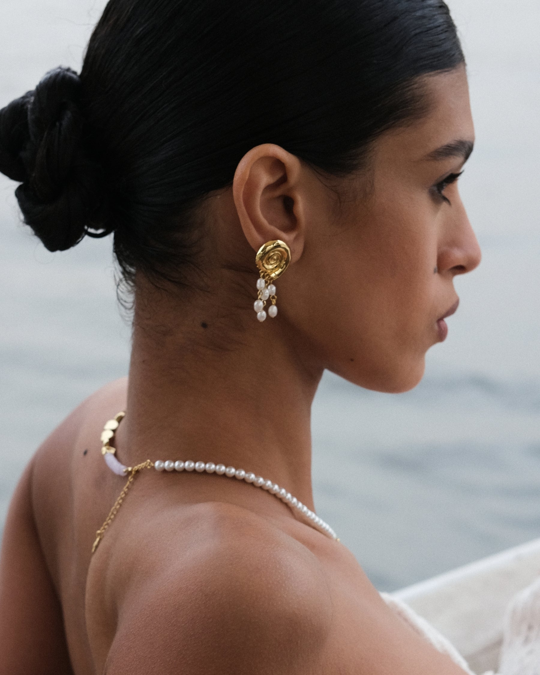 Waterproof Shell Pearl Beaded Stud Earrings | Sustainable Jewellery by Ottoman Hands