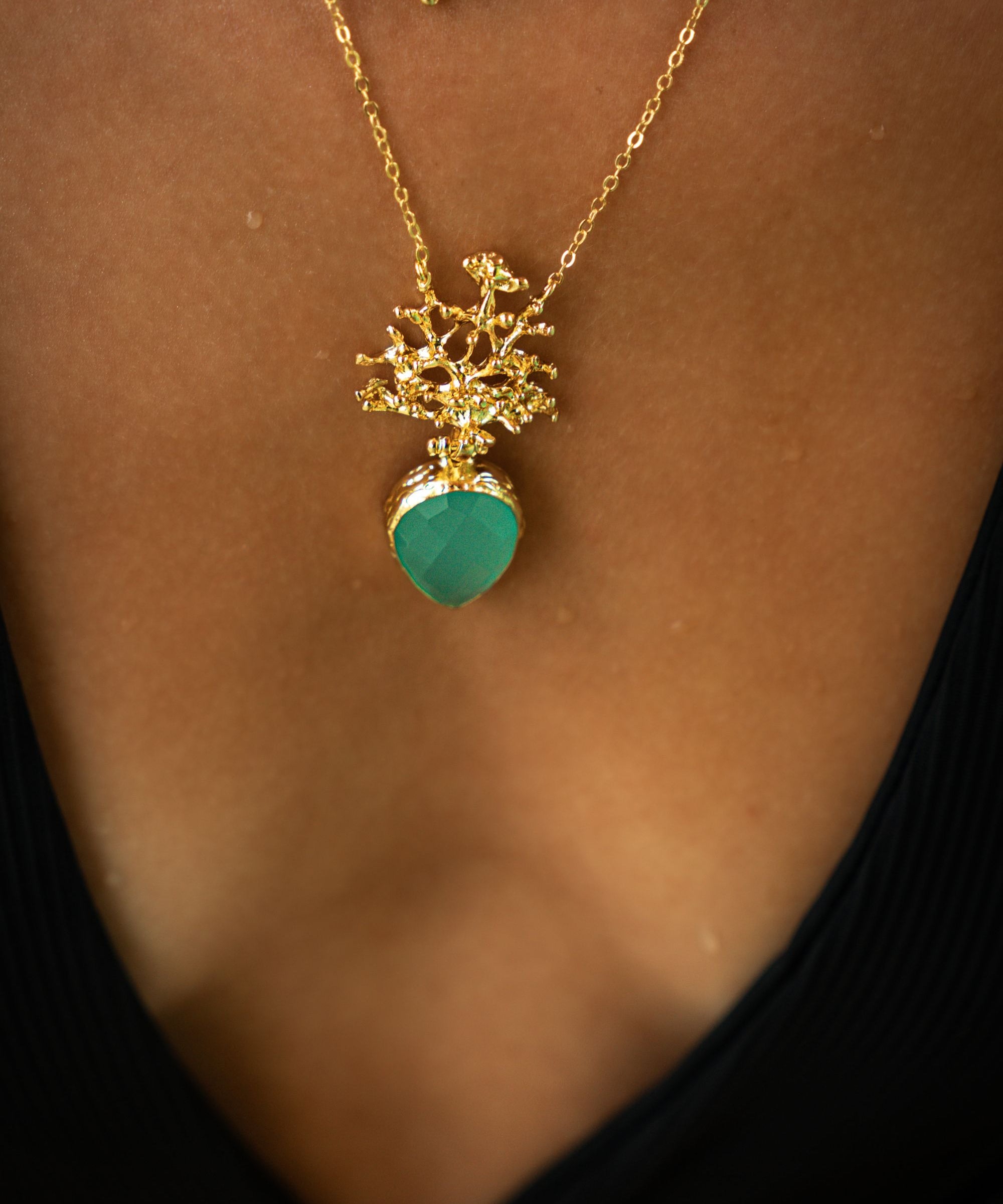 Sophia Aqua Chalcedony Coral Pendant necklace | Sustainable Jewellery by Ottoman Hands
