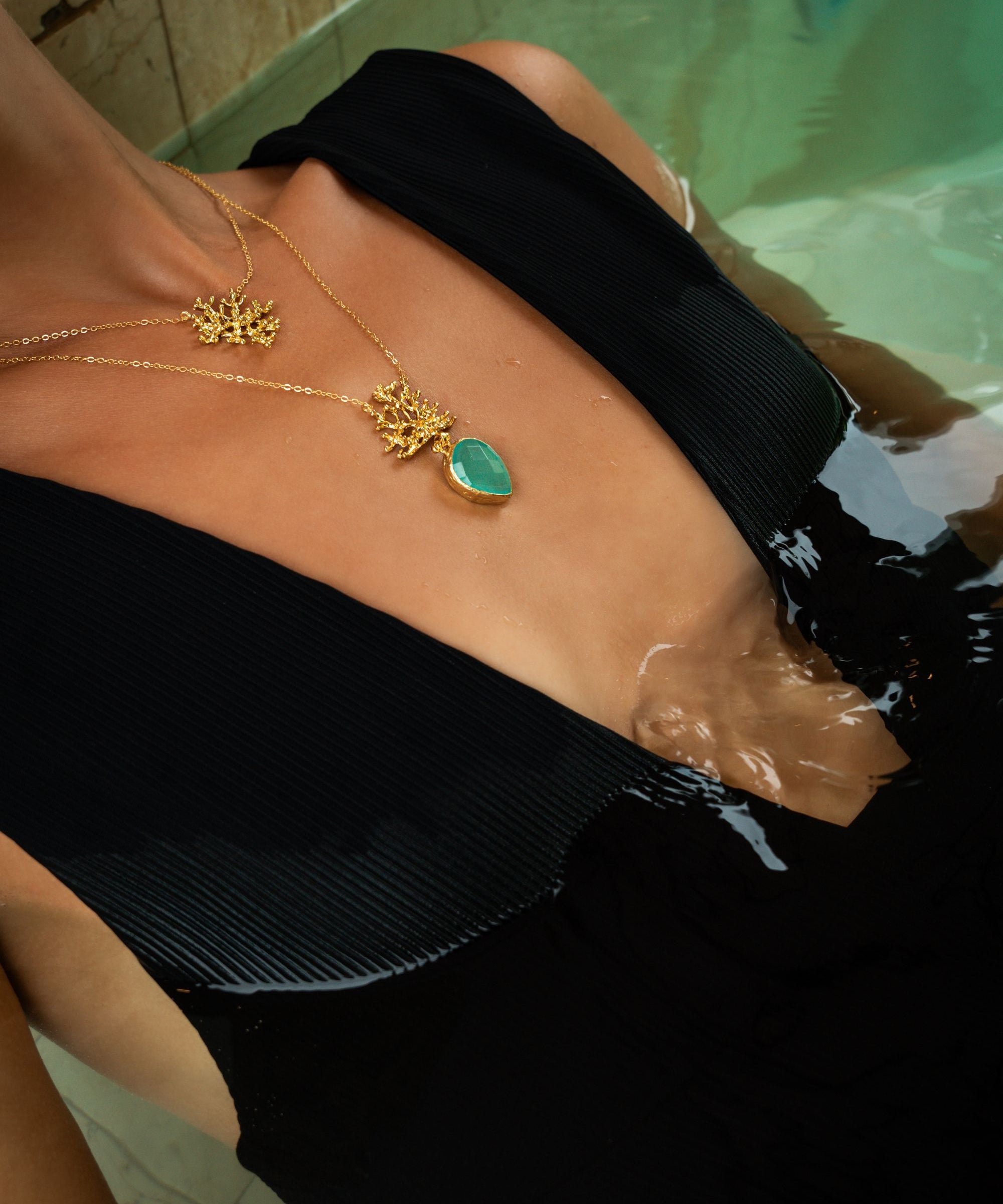 Sophia Aqua Chalcedony Coral Pendant necklace | Sustainable Jewellery by Ottoman Hands