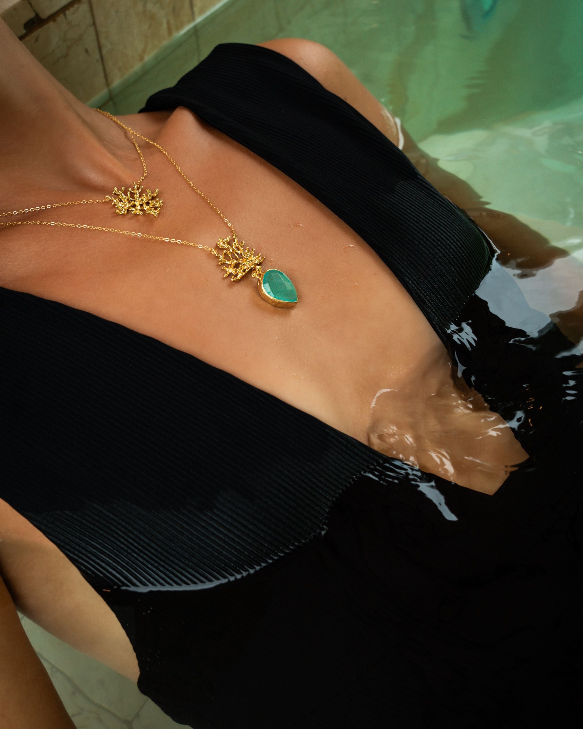 Sophia Aqua Chalcedony Coral Pendant necklace | Sustainable Jewellery by Ottoman Hands