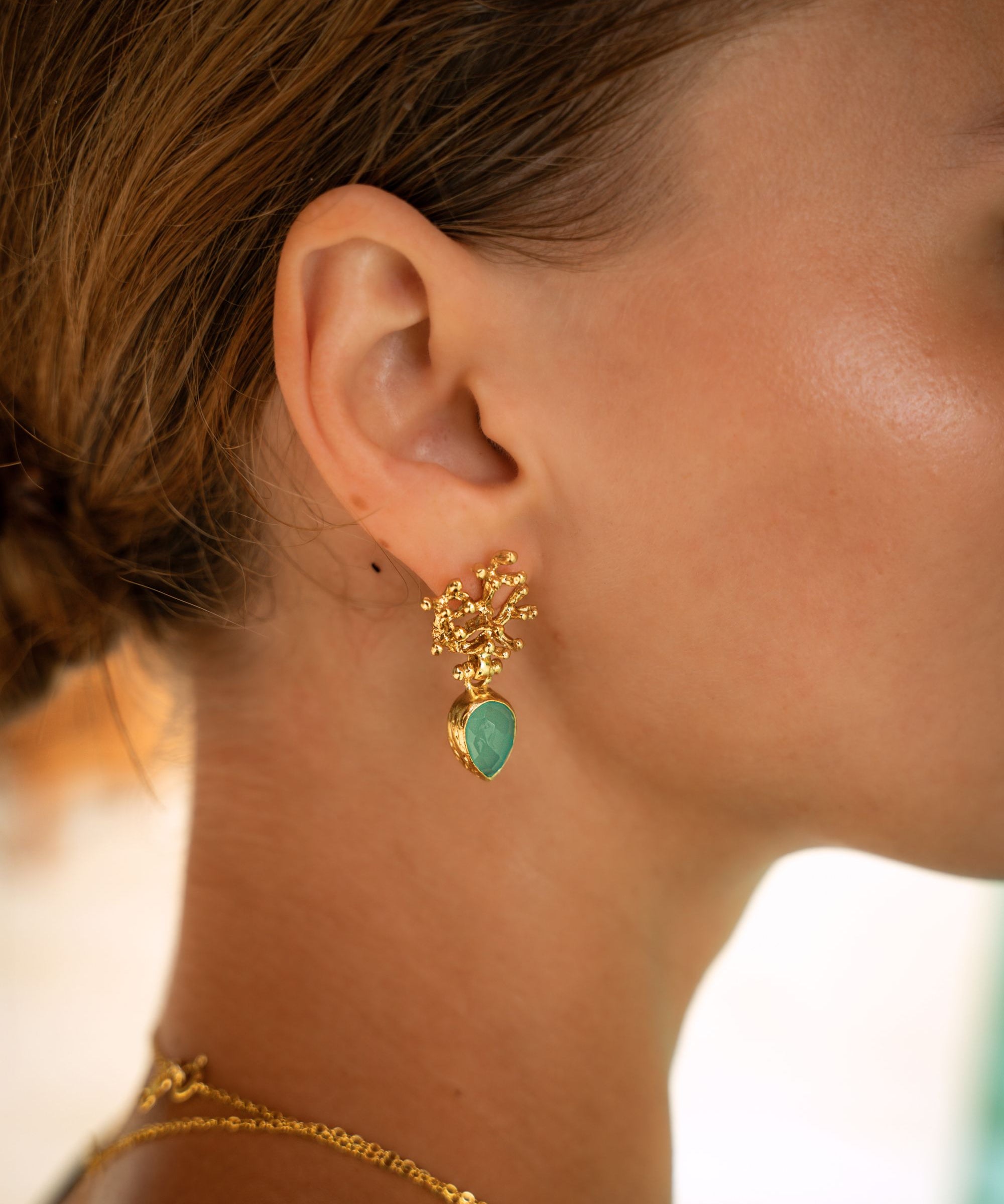 Sophia Aqua Chalcedony Coral Stud Earrings | Sustainable Jewellery by Ottoman Hands