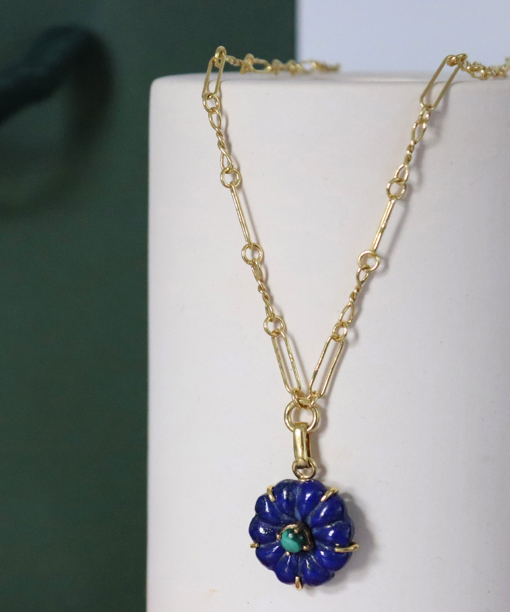 Soraya Lapis and Malachite Flower Pendant Necklace | Sustainable Jewellery by Ottoman Hands