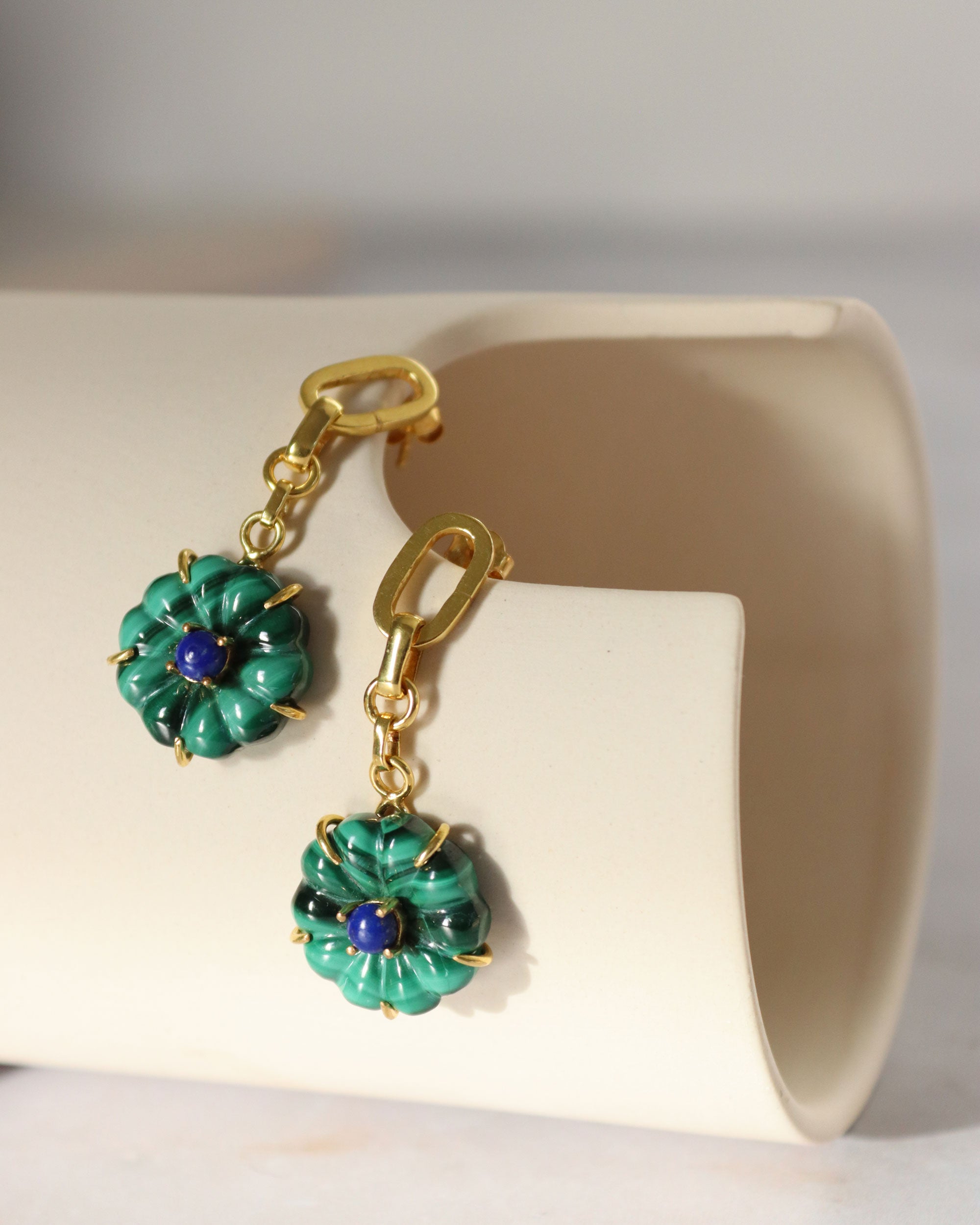 Soraya Malachite and Lapis Flower Drop Earrings | Sustainable Jewellery by Ottoman Hands