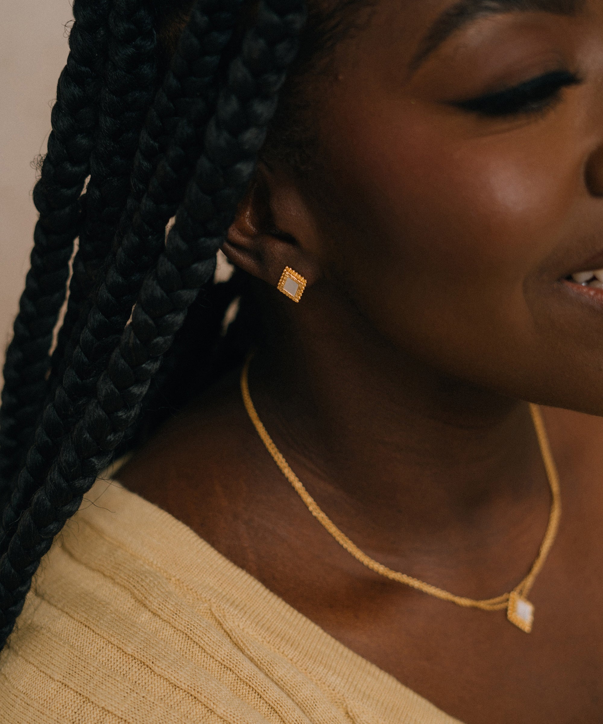 Stephanie Yeboah Adwoa Mother of Pearl Stud Earrings | Sustainable Jewellery by Ottoman Hands