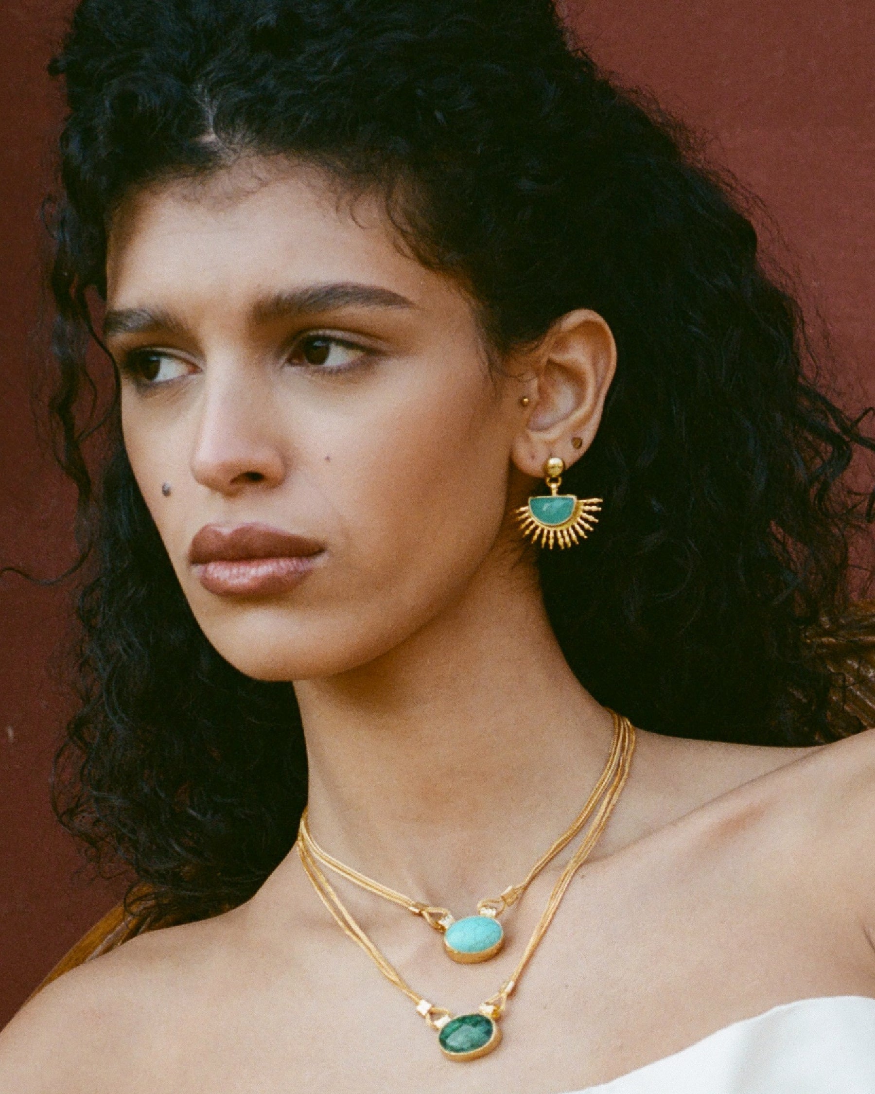 Sunrise Aqua Chalcedony Drop Stud Earrings | Sustainable Jewellery by Ottoman Hands