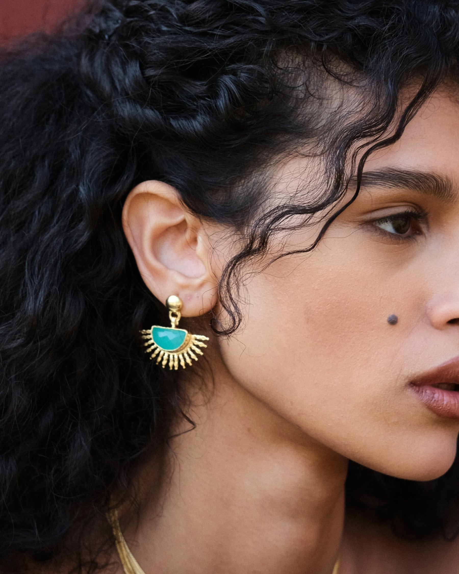 Sunrise Aqua Chalcedony Drop Stud Earrings | Sustainable Jewellery by Ottoman Hands