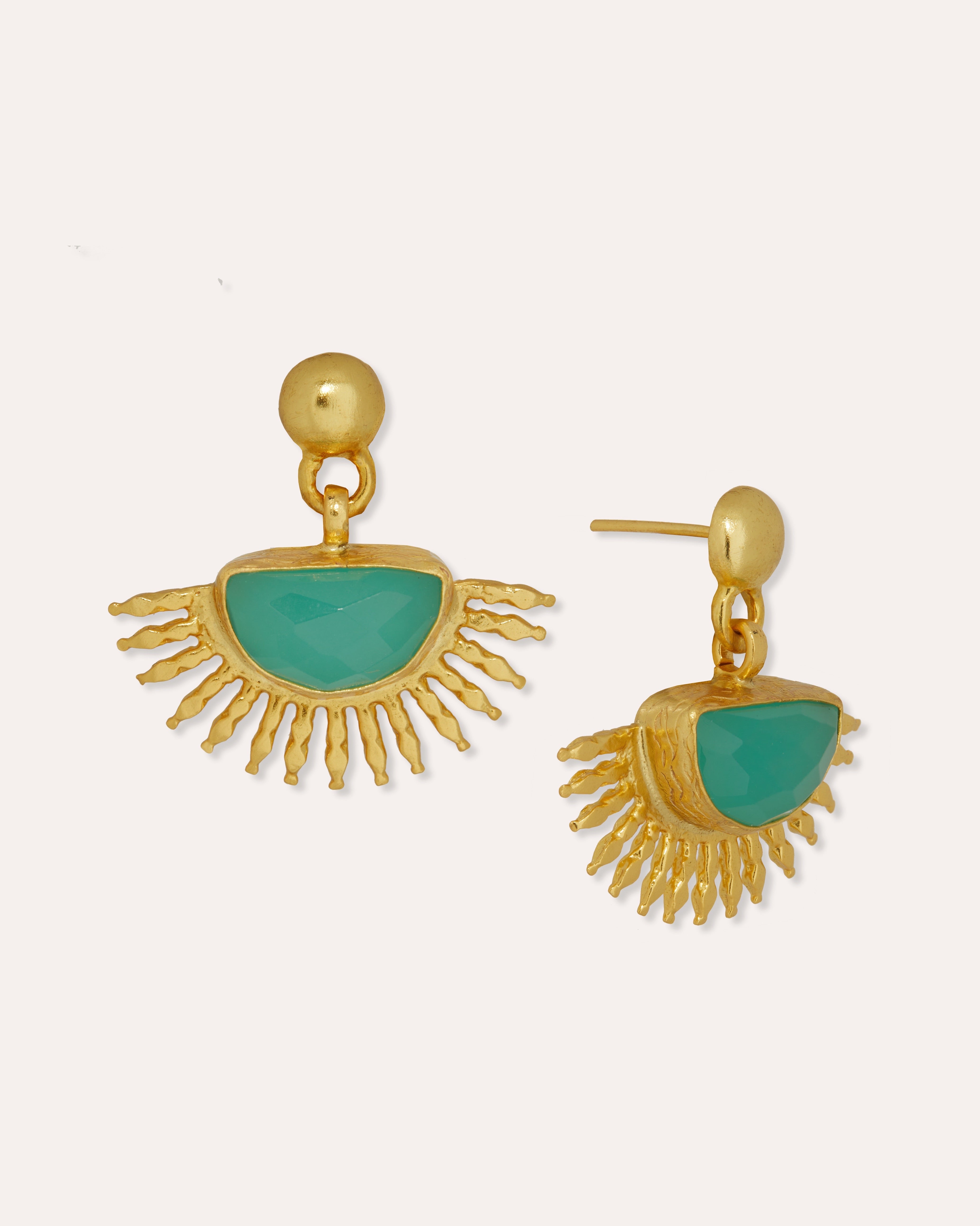 Sunrise Aqua Chalcedony Drop Stud Earrings | Sustainable Jewellery by Ottoman Hands