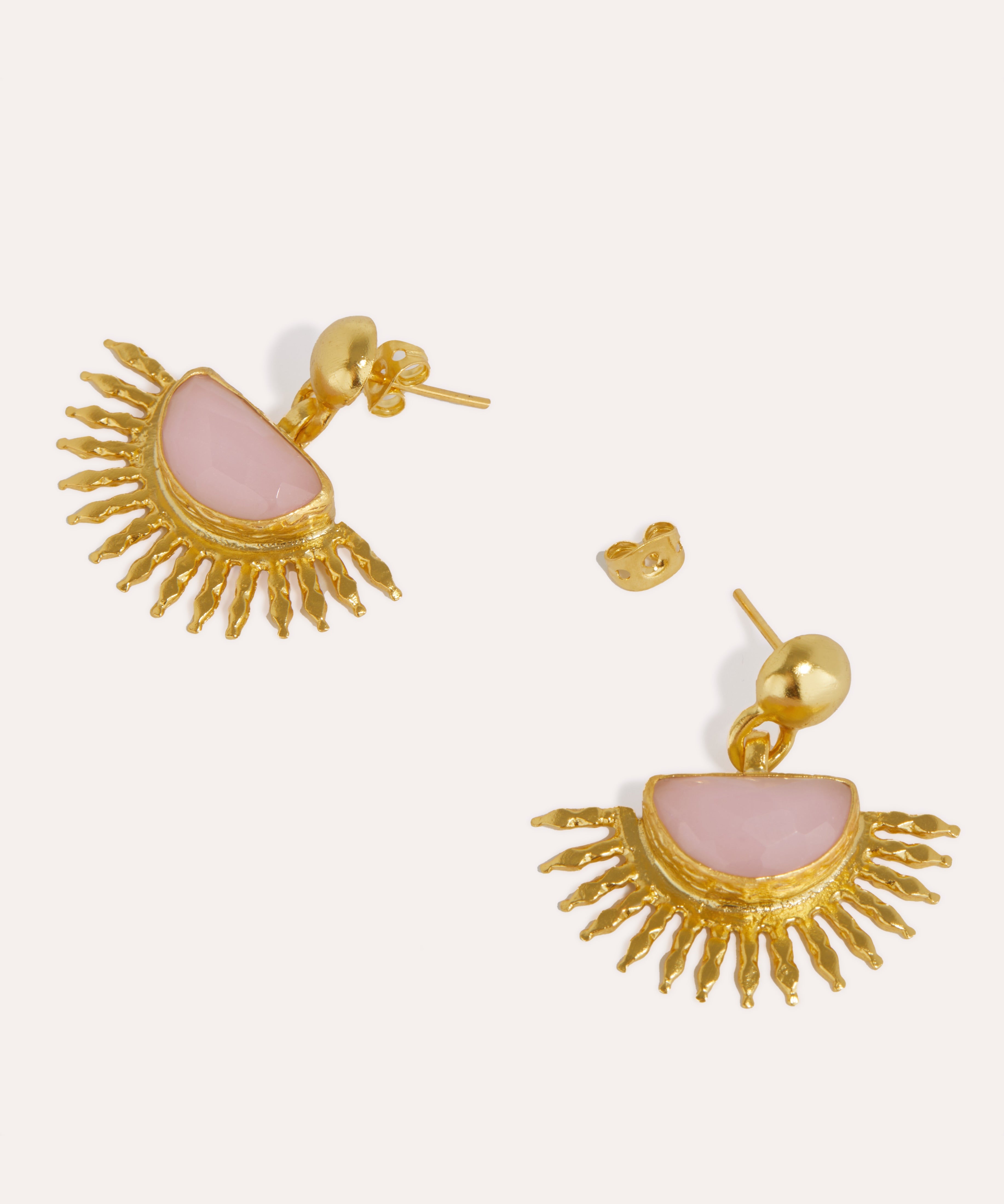 Sunrise Rose Quartz Drop Stud Earrings | Ottoman Hands Jewellery