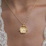 Blue Sapphire CZ Wax Seal Rotating Necklace