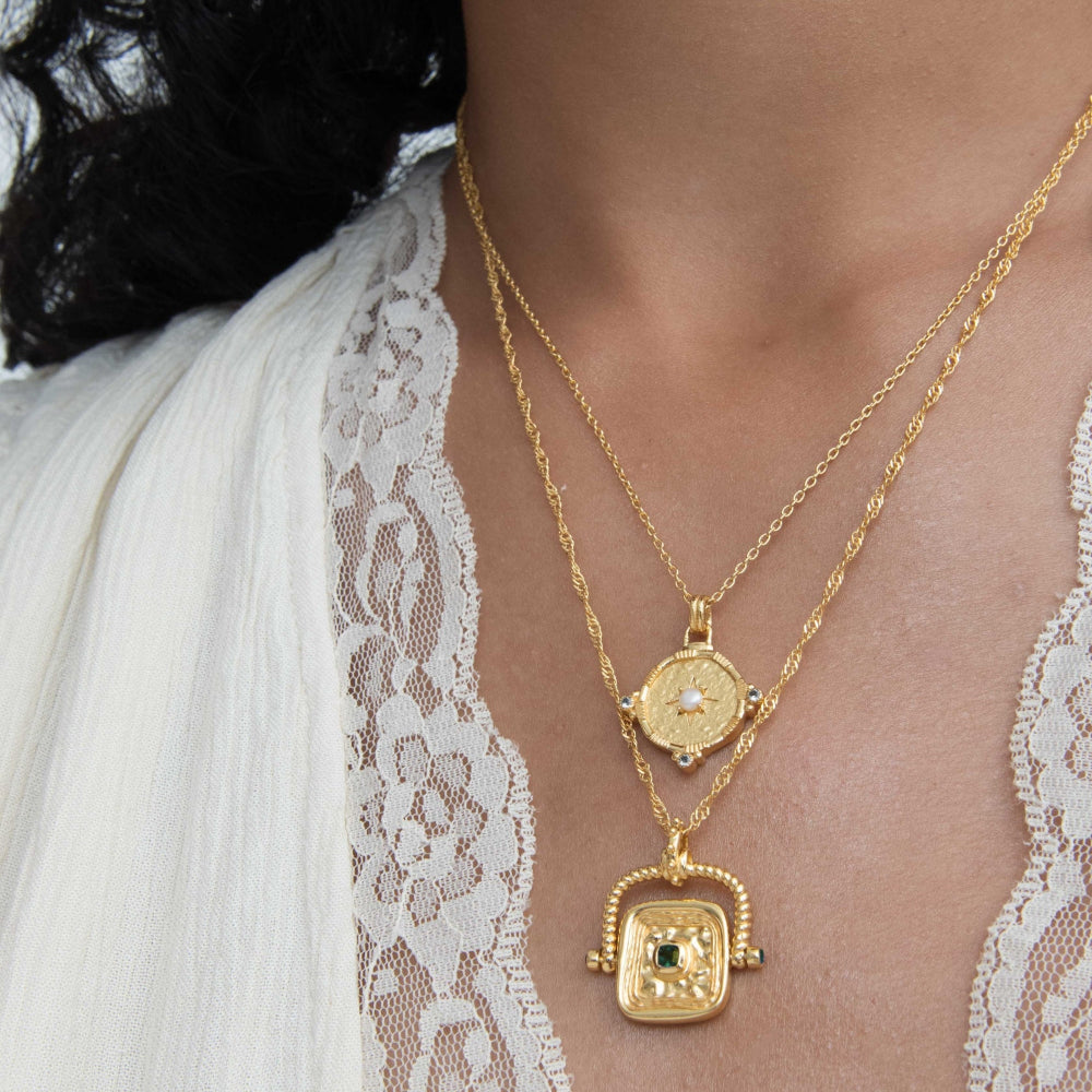Emerald Green CZ Wax Seal Rotating Necklace | Sustainable Jewellery by Ottoman Hands