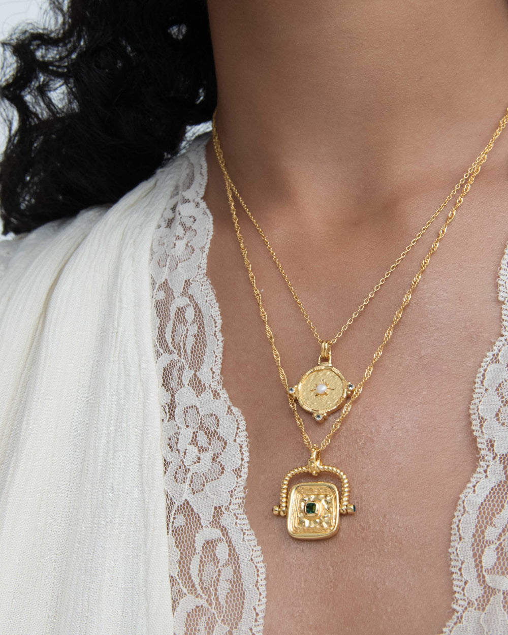 Emerald Green CZ Wax Seal Rotating Necklace | Sustainable Jewellery by Ottoman Hands