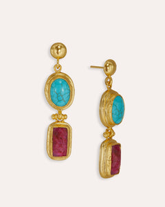 Turquoise and Ruby Drop Earrings | Sustainable Jewellery by Ottoman Hands