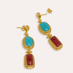 Turquoise and Ruby Drop Earrings | Sustainable Jewellery by Ottoman Hands