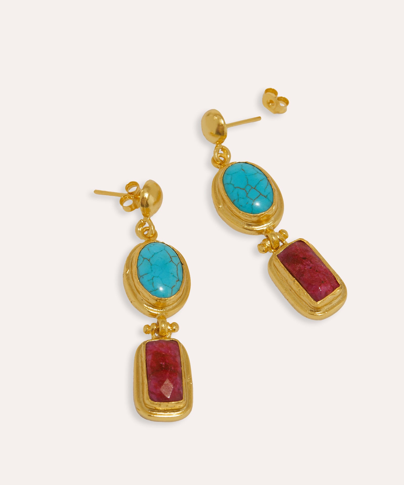 Turquoise and Ruby Drop Earrings | Sustainable Jewellery by Ottoman Hands
