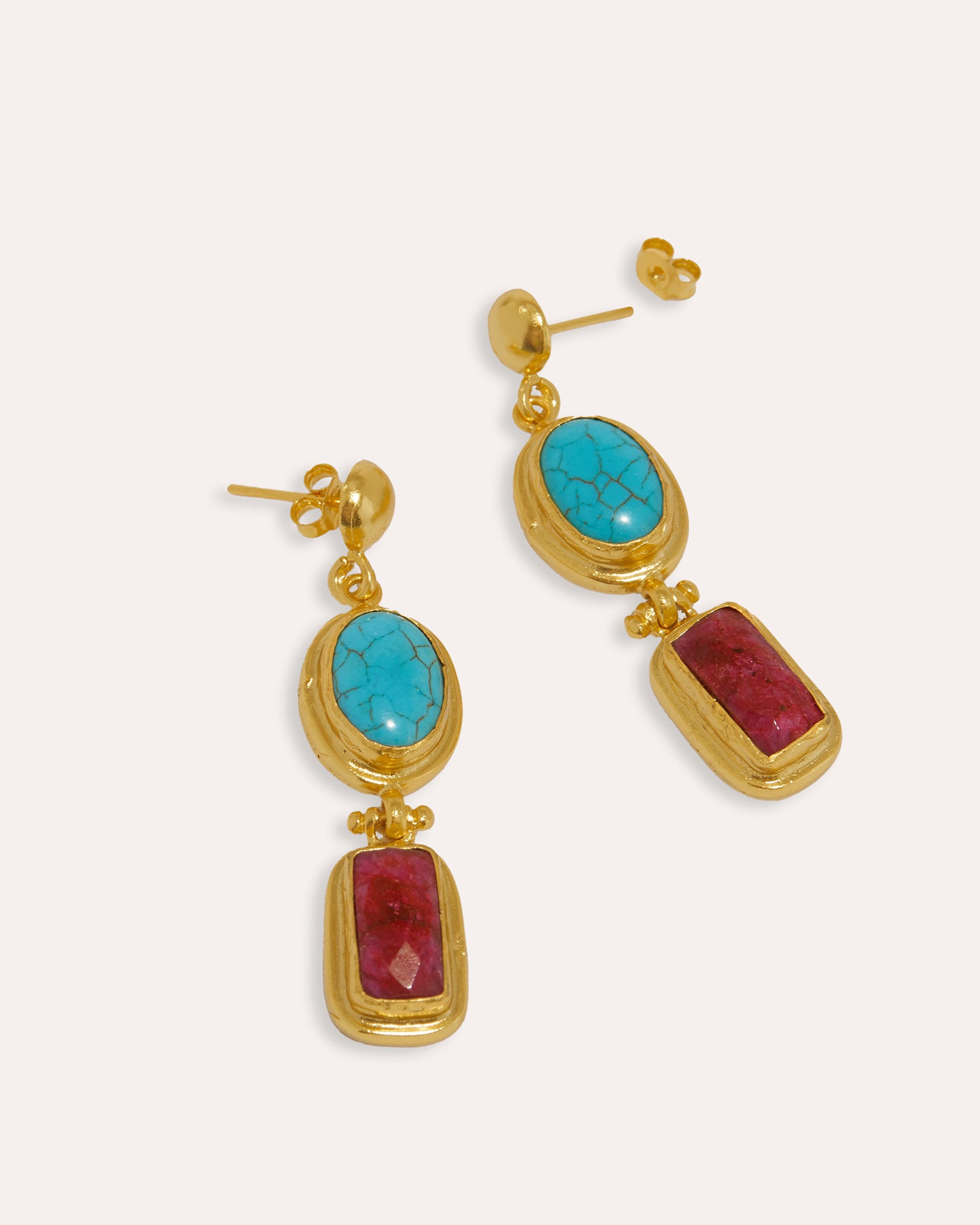 Turquoise and Ruby Drop Earrings | Sustainable Jewellery by Ottoman Hands
