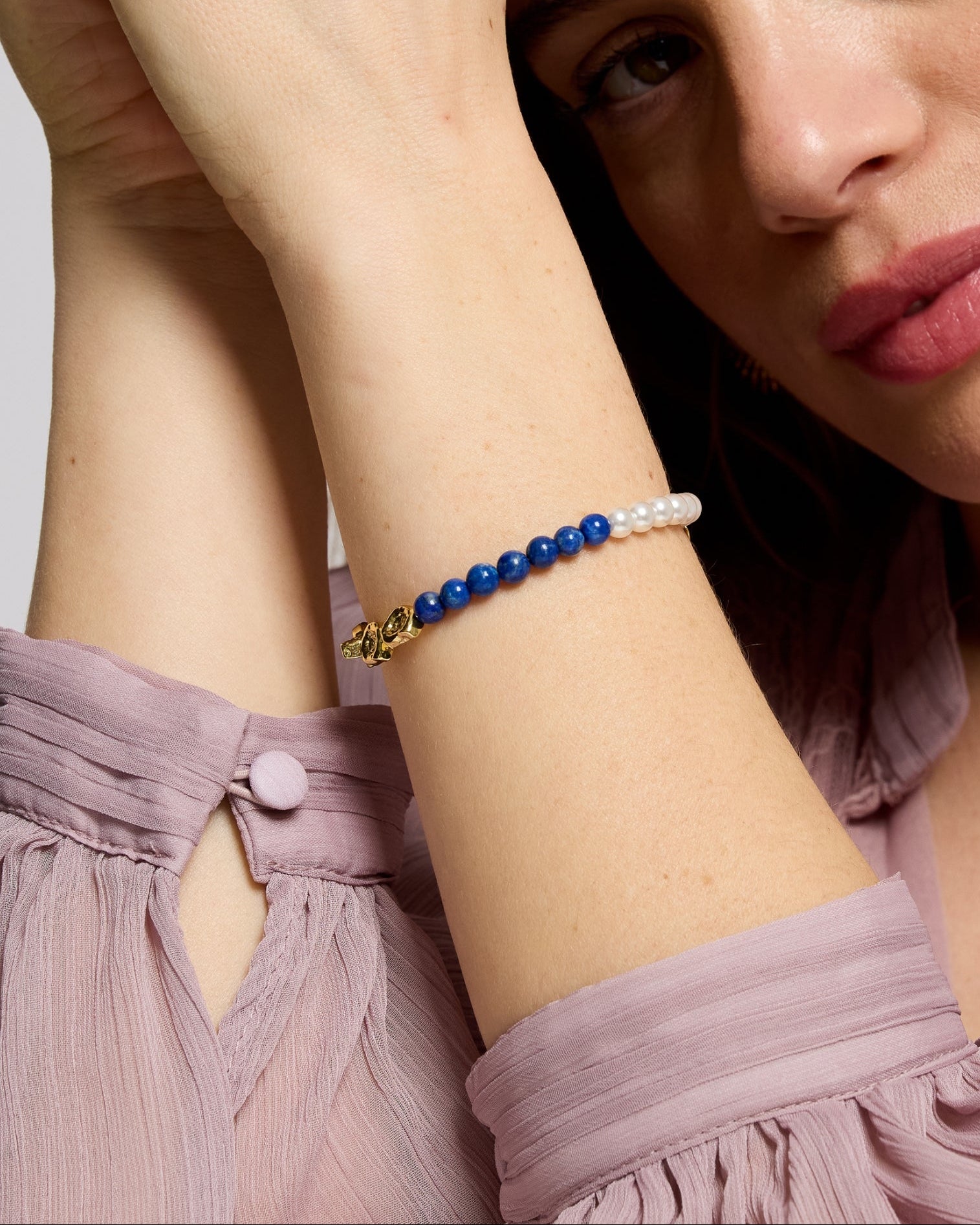 Waterproof Lapis and Pink Jade Beaded Bracelet | Sustainable Jewellery by Ottoman Hands