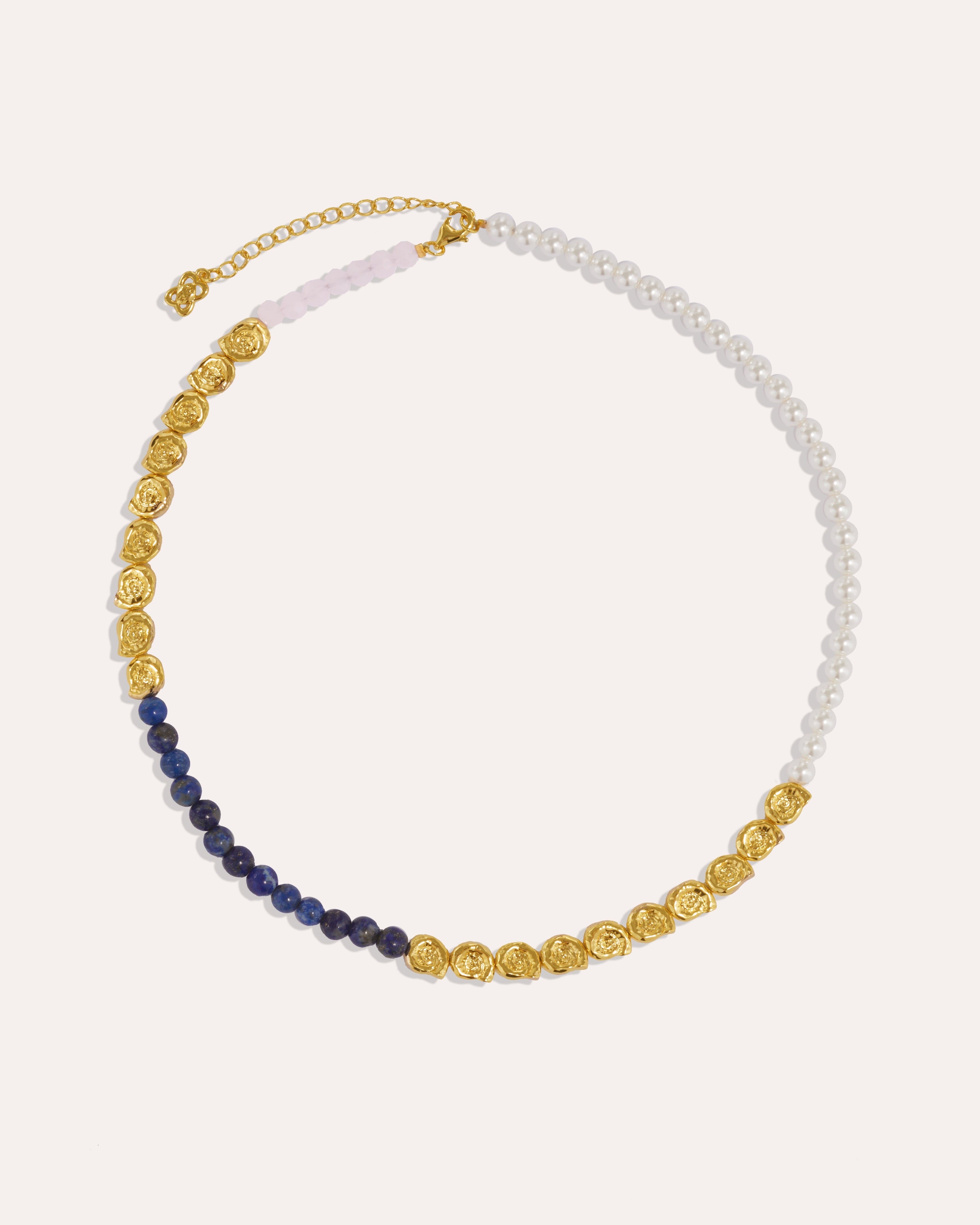 Waterproof Lapis and Pink Jade Beaded Necklace | Sustainable Jewellery by Ottoman Hands