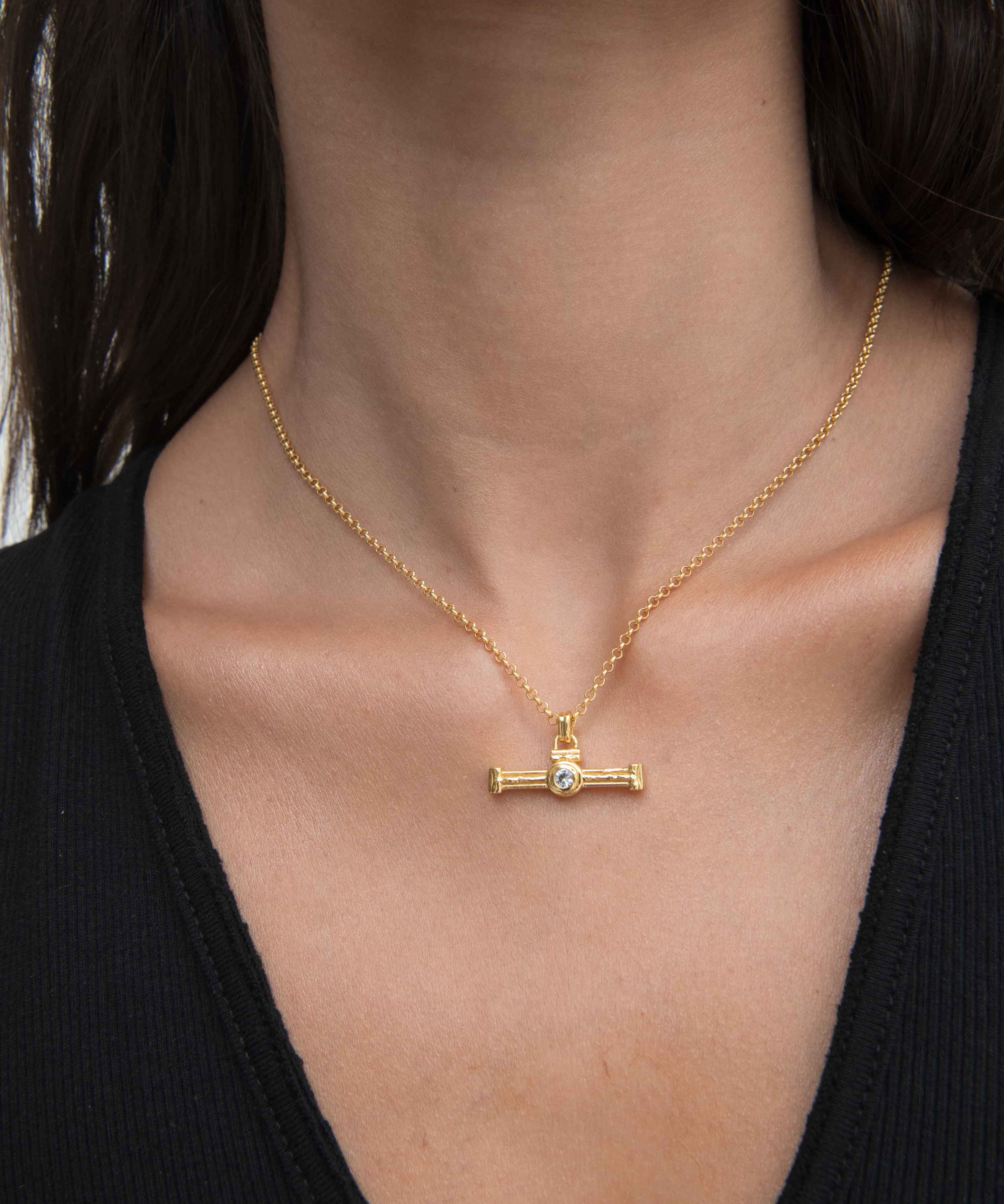 White Topaz Tennis T-Bar Necklace | Sustainable Jewellery by Ottoman Hands