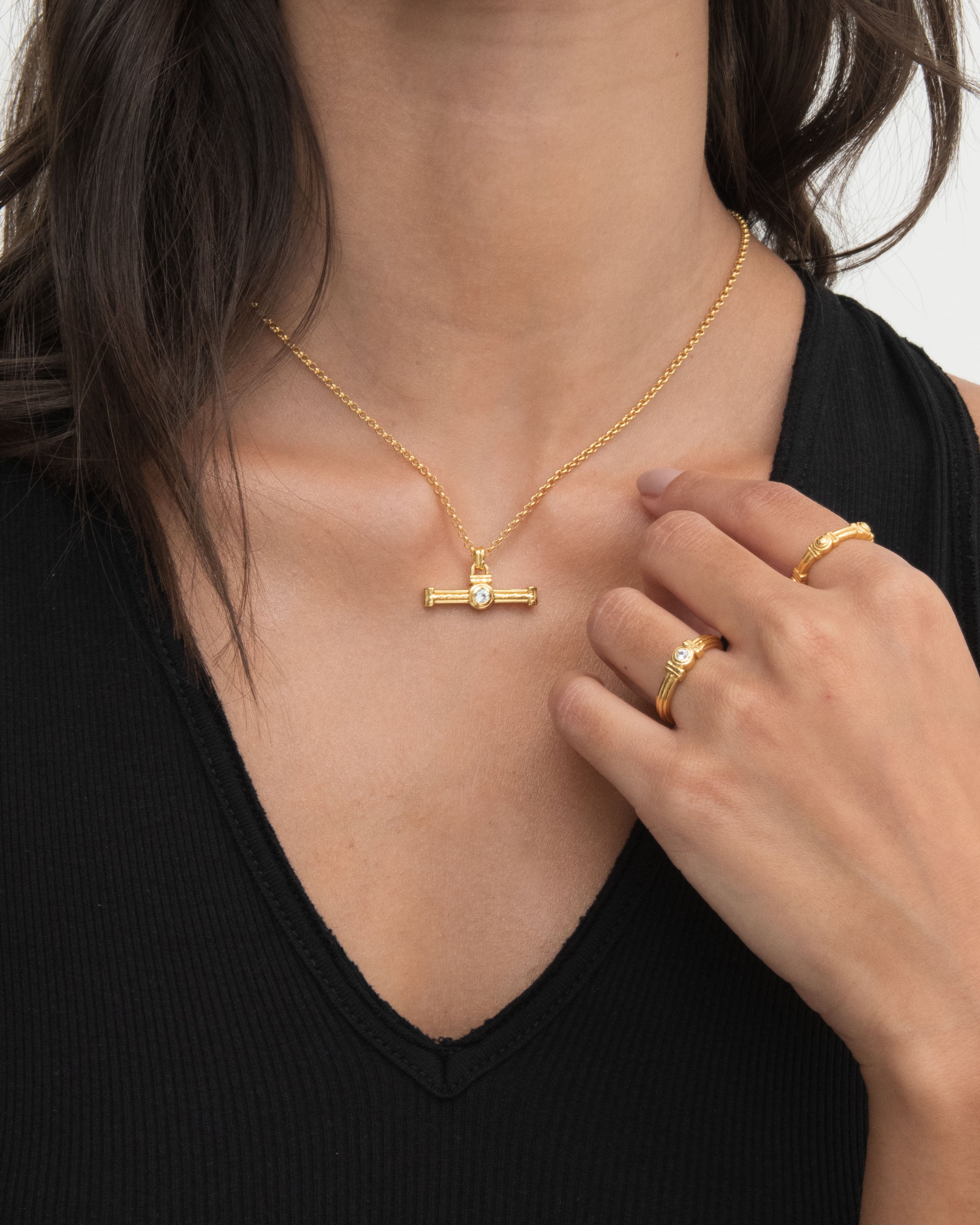 White Topaz Tennis T-Bar Necklace | Sustainable Jewellery by Ottoman Hands