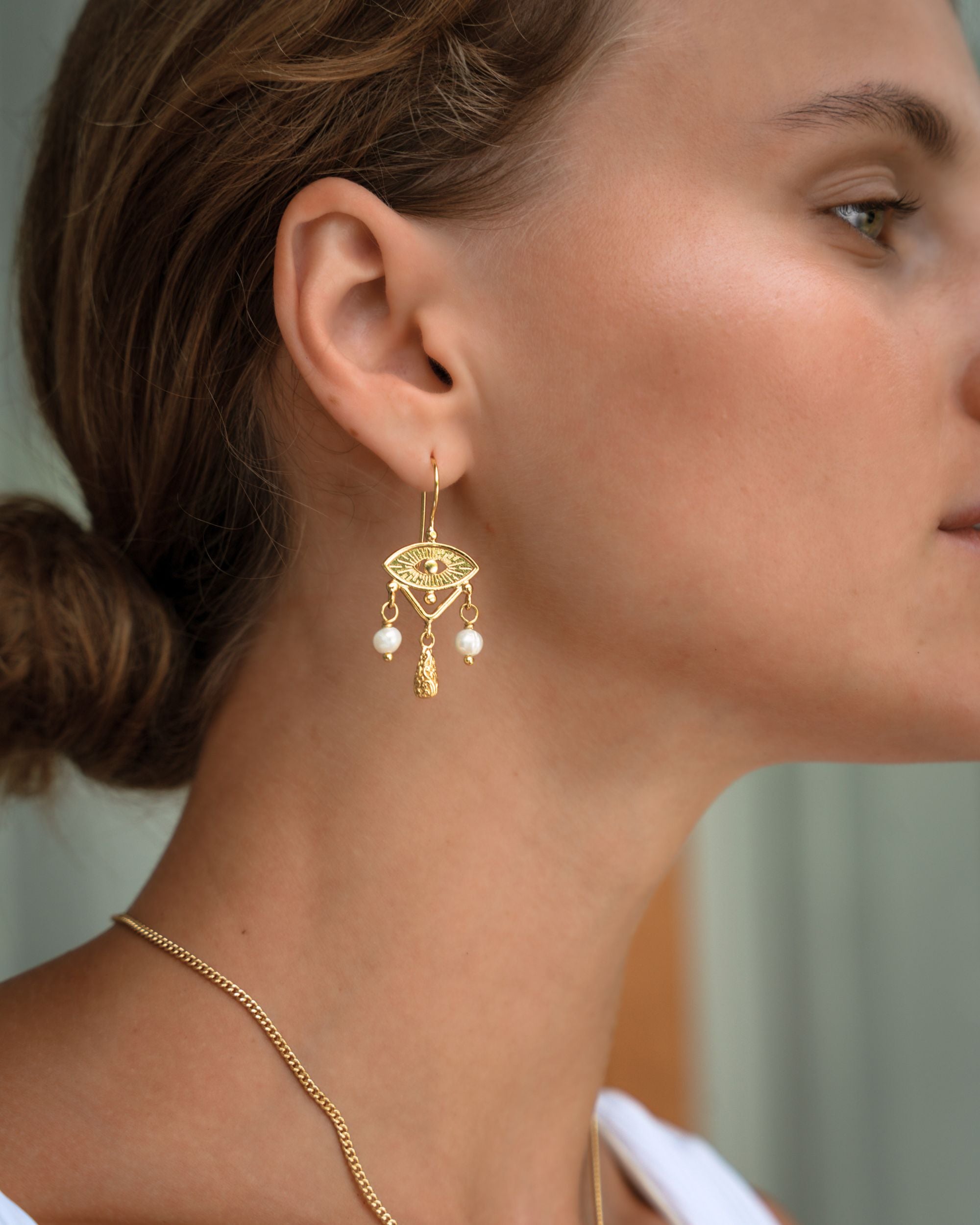 Zahra Pearl Evil Eye Drop Earrings | Sustainable Jewellery by Ottoman Hands