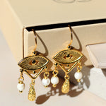 Zahra Pearl Evil Eye Drop Earrings | Sustainable Jewellery by Ottoman Hands