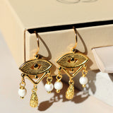 Zahra Pearl Evil Eye Drop Earrings | Sustainable Jewellery by Ottoman Hands