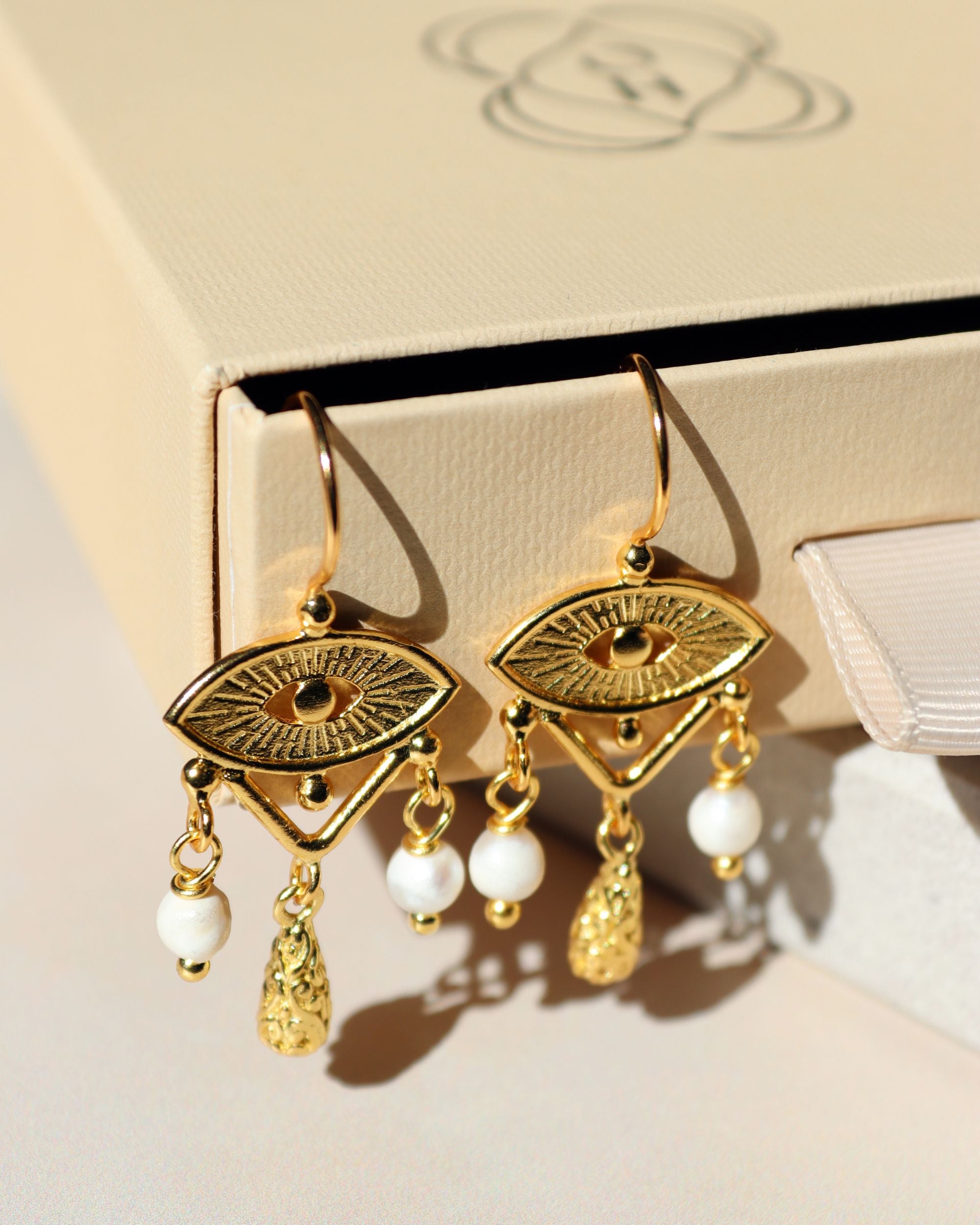Zahra Pearl Evil Eye Drop Earrings | Sustainable Jewellery by Ottoman Hands