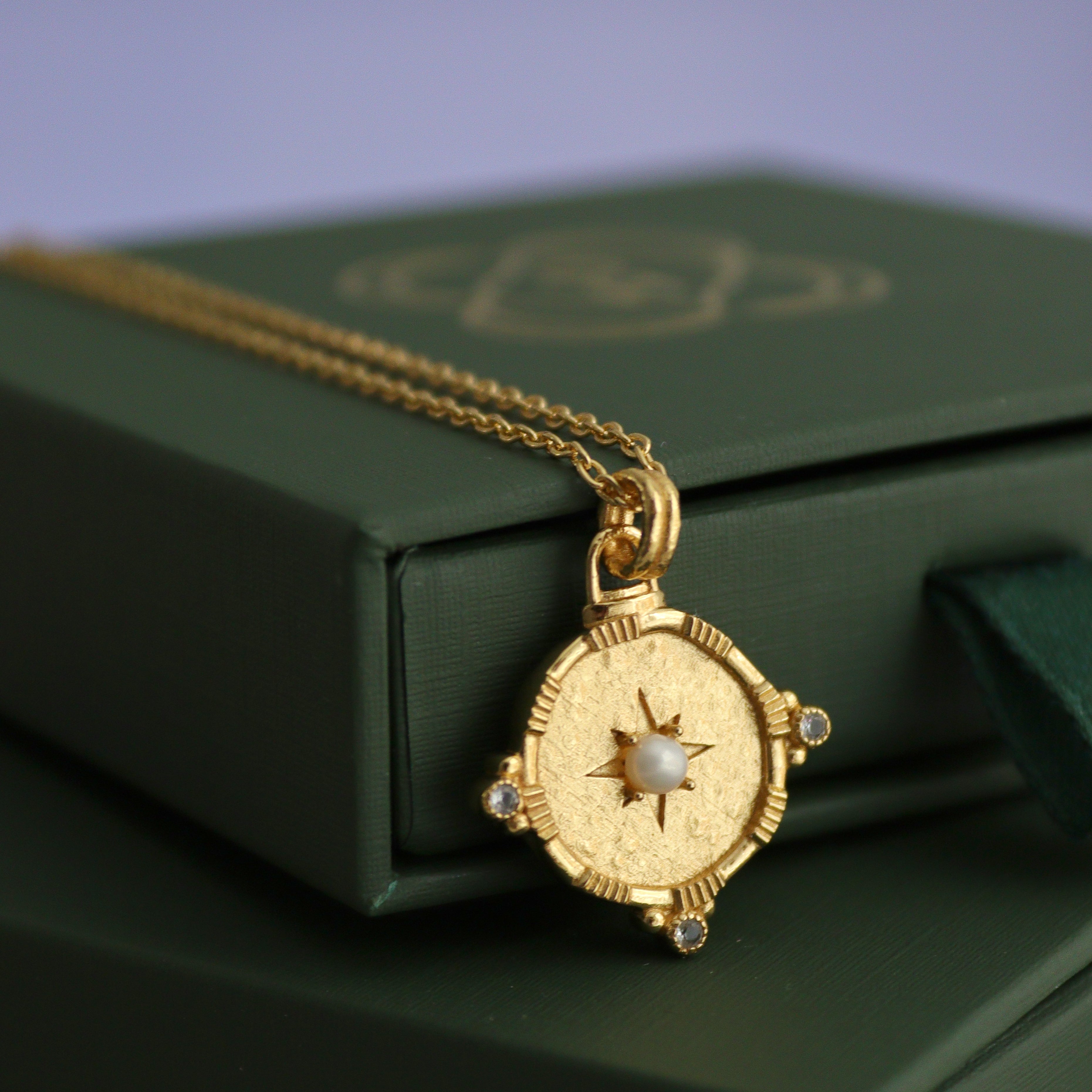 Pearl and White Topaz Shield Pendant Necklace | Sustainable Jewellery by Ottoman Hands