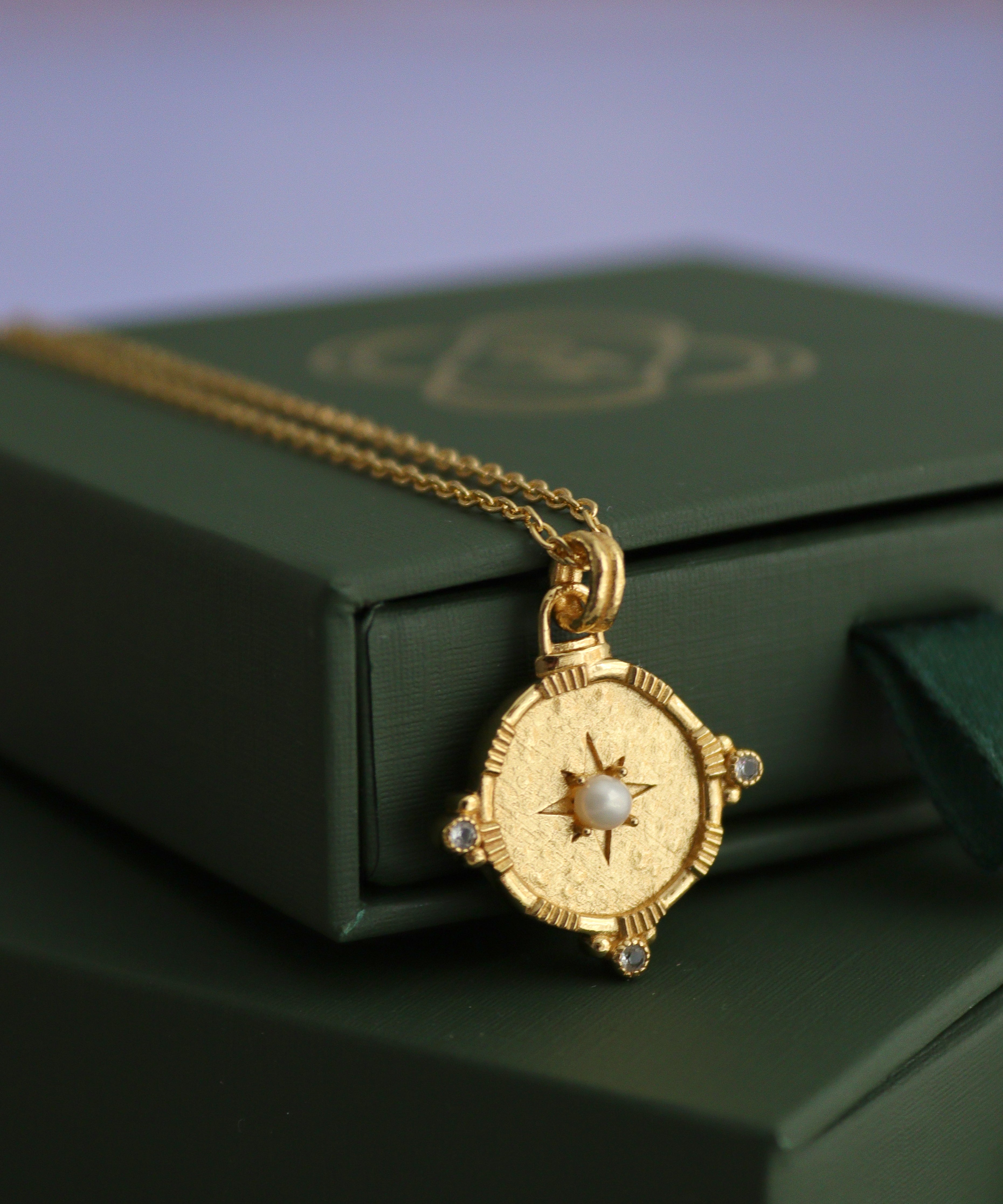 Pearl and White Topaz Shield Pendant Necklace | Sustainable Jewellery by Ottoman Hands