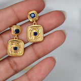 Blue Sapphire CZ Wax Seal Drop Earrings