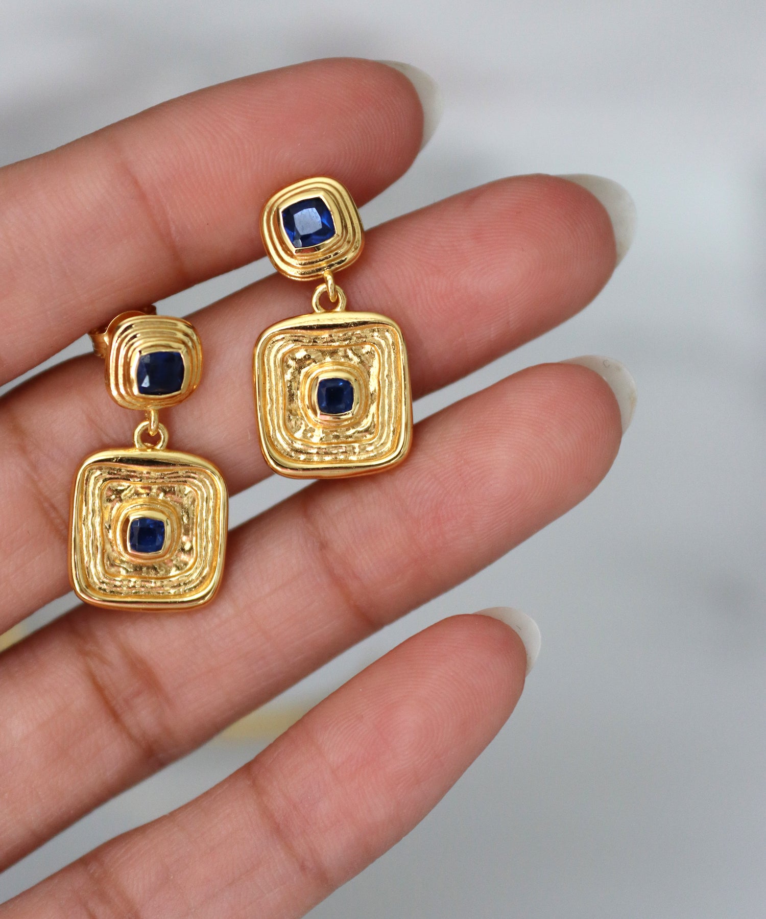 Blue Sapphire CZ Wax Seal Drop Earrings | Sustainable Jewellery by Ottoman Hands