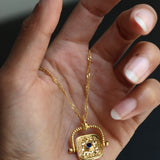 Blue Sapphire CZ Wax Seal Rotating Necklace
