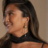 Moon Face Pearl Drop Stud Earrings