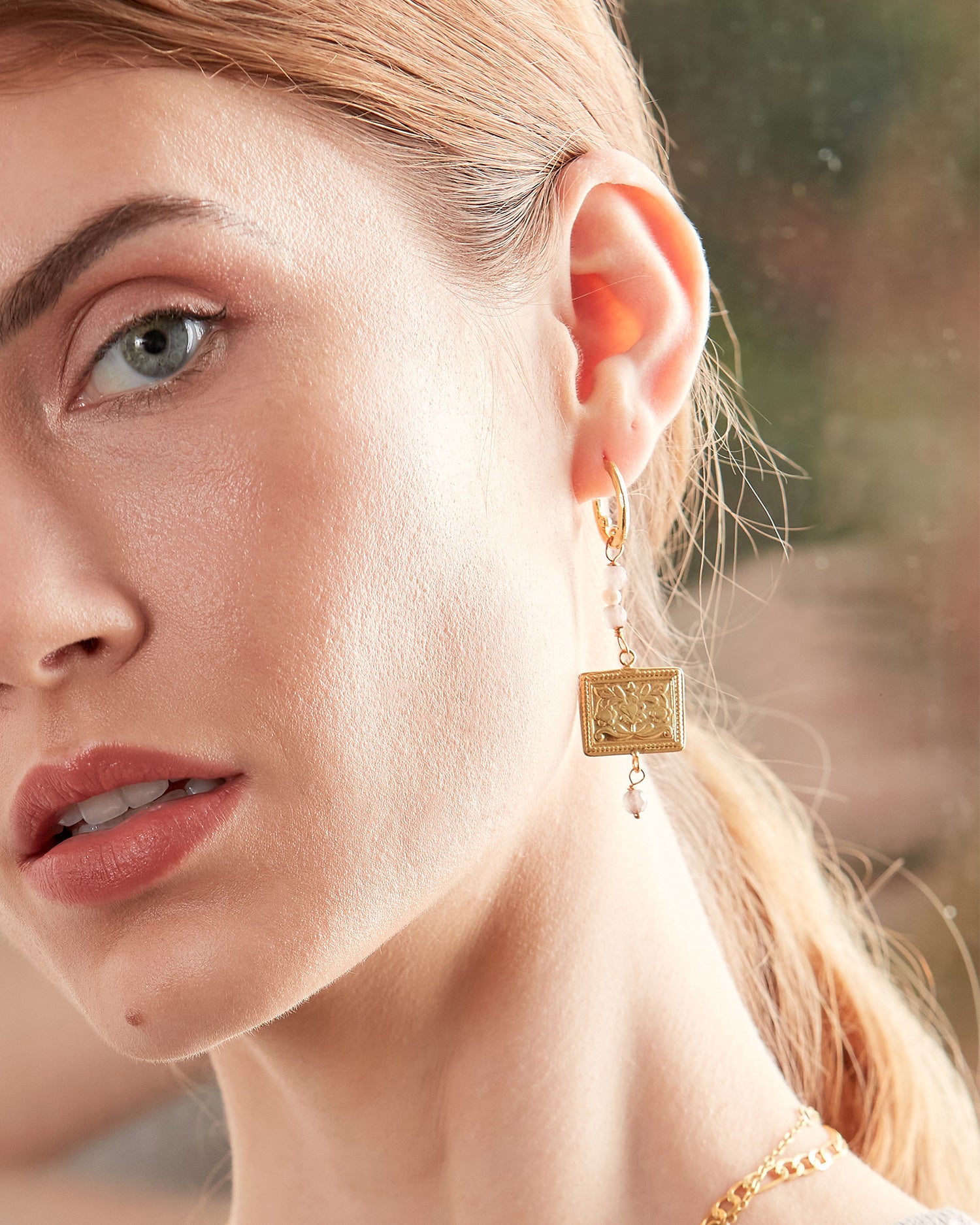 Delphi Drop Hoop Earrings with Labradorite Beads | Sustainable Jewellery by Ottoman Hands