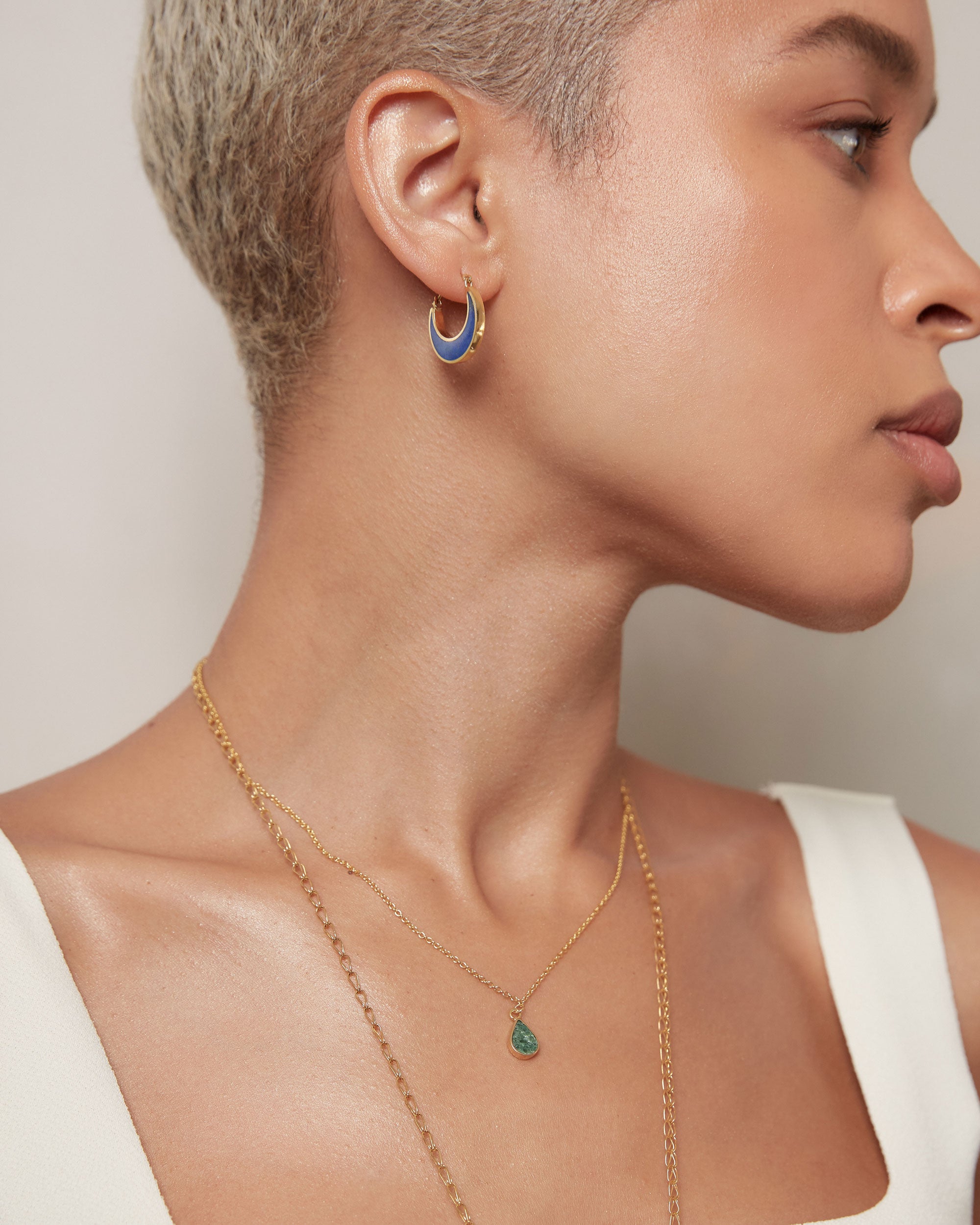 Farah Lapis Crescent Moon Hoop Earrings | Sustainable Jewellery by Ottoman Hands