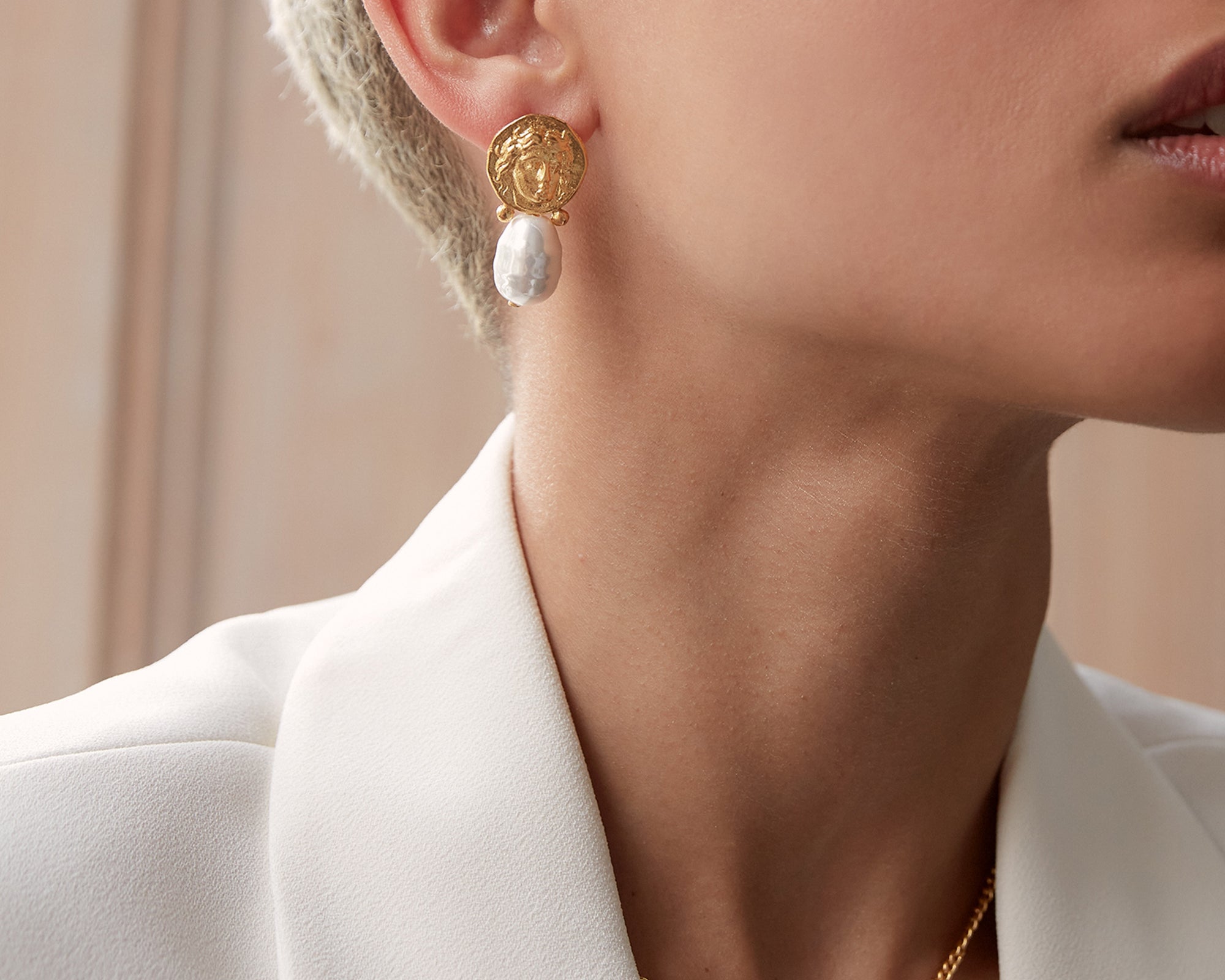 Gorgon Medusa Pearl Stud Earrings | Sustainable Jewellery by Ottoman Hands