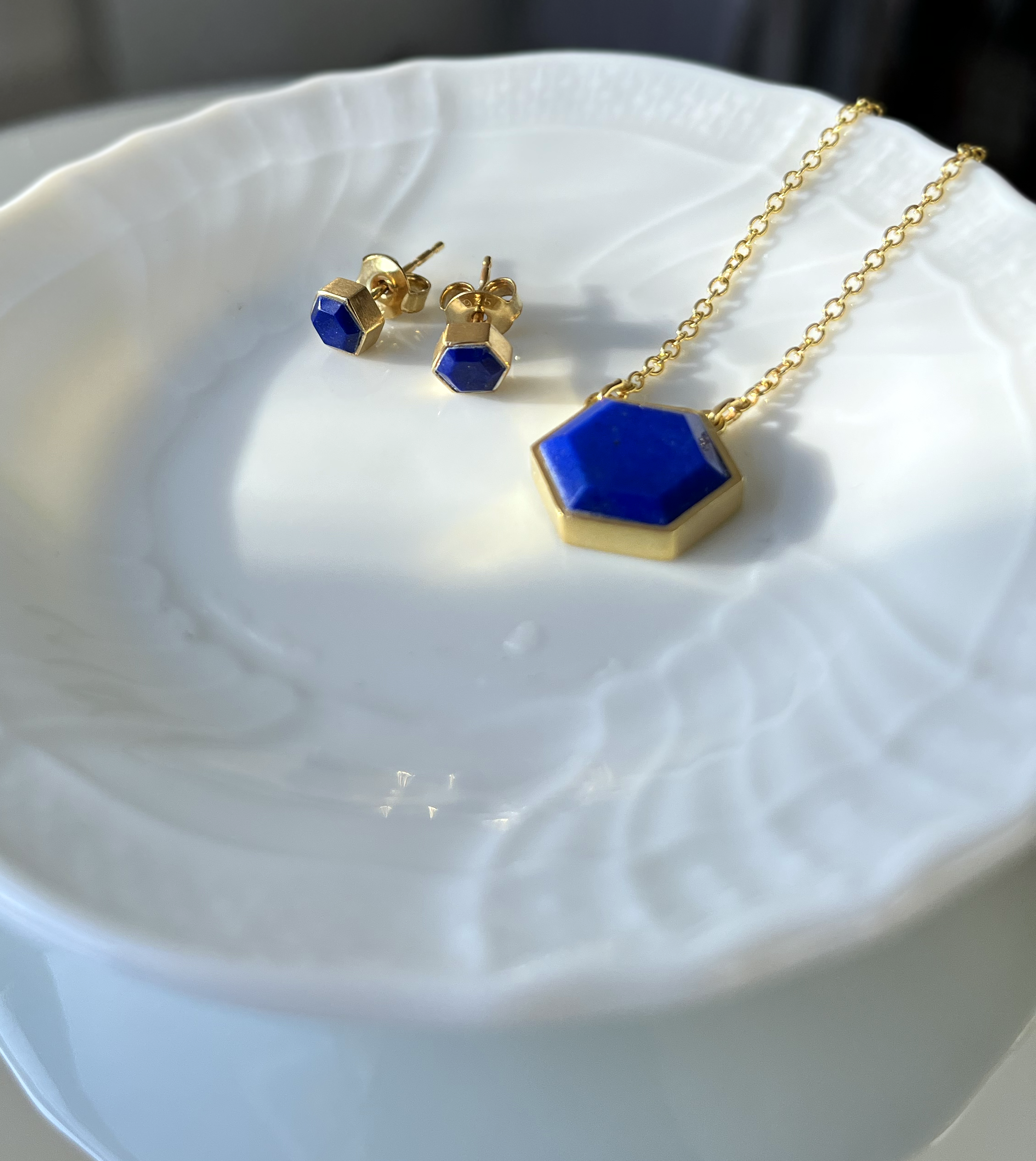 Seran Lapis Hexagon Stud Earrings | Sustainable Jewellery by Ottoman Hands