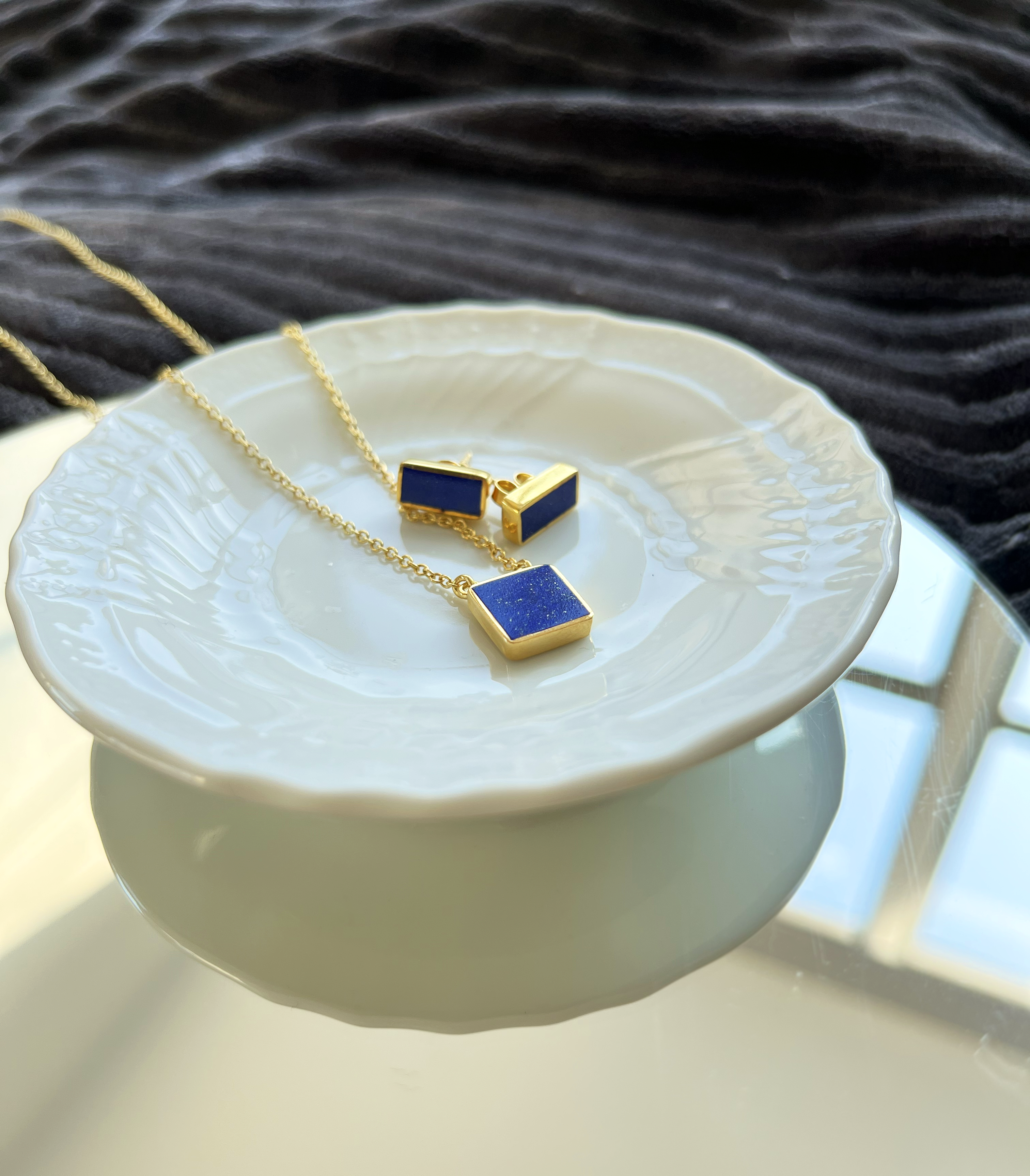 Sarai Lapis Rectangle Stud Earrings | Sustainable Jewellery by Ottoman Hands
