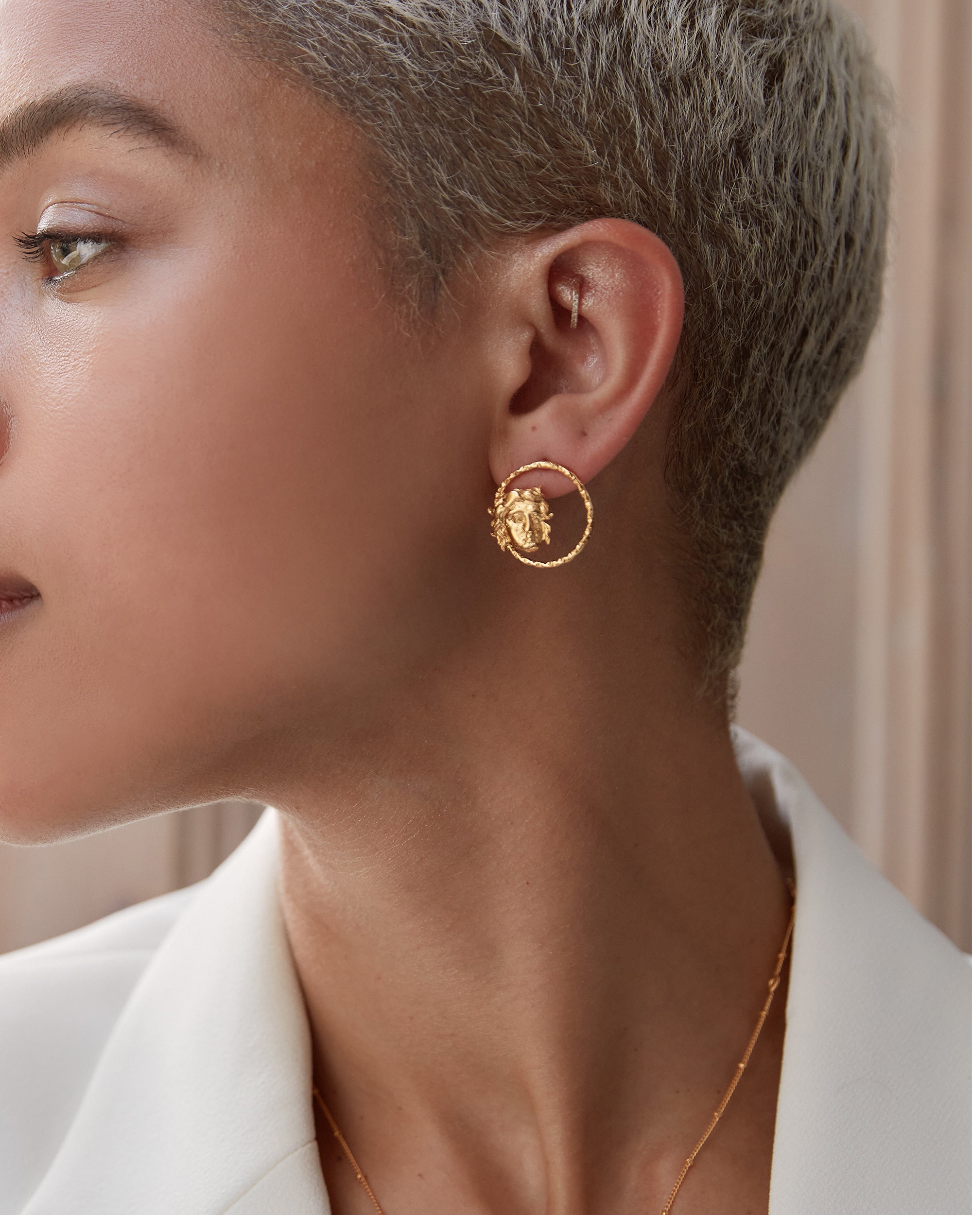Gorgon Medusa Circle Stud Earrings Sustainable Jewellery by