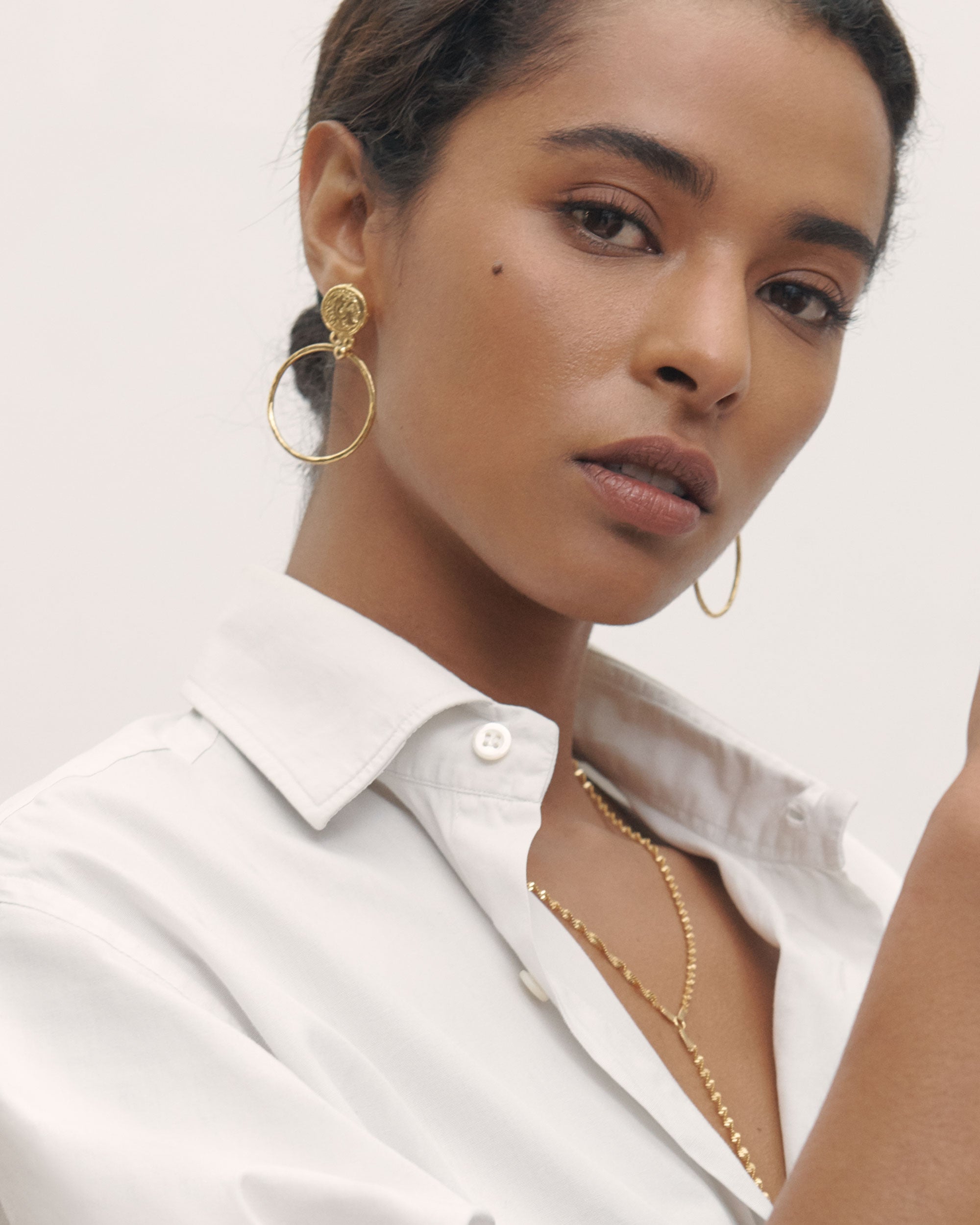 Myia Gold Coin Front Hoop Earrings | Sustainable Jewellery by Ottoman Hands