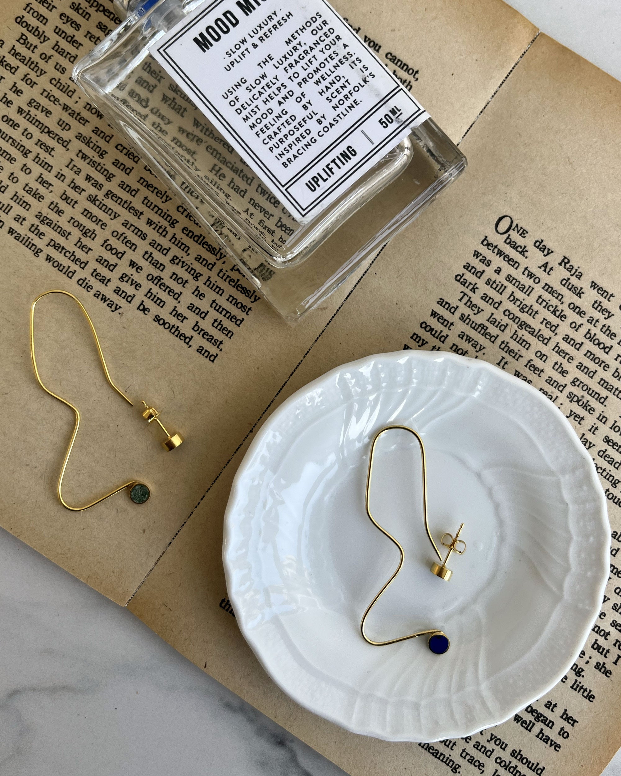 Nila Chrysocolla Squiggle Stud Earrings | Sustainable Jewellery by Ottoman Hands