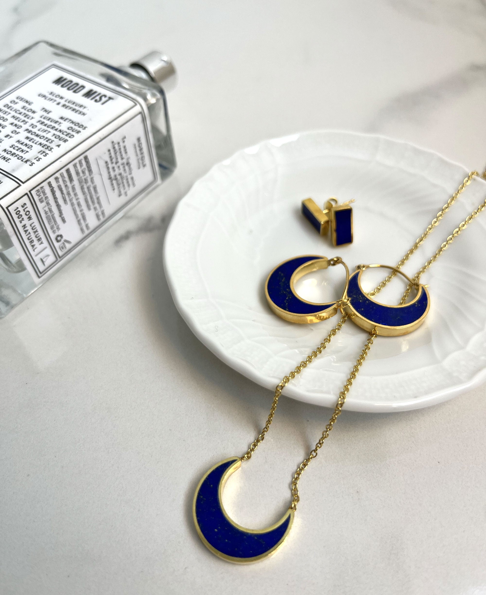 Farah Lapis Crescent Moon Hoop Earrings | Sustainable Jewellery by Ottoman Hands