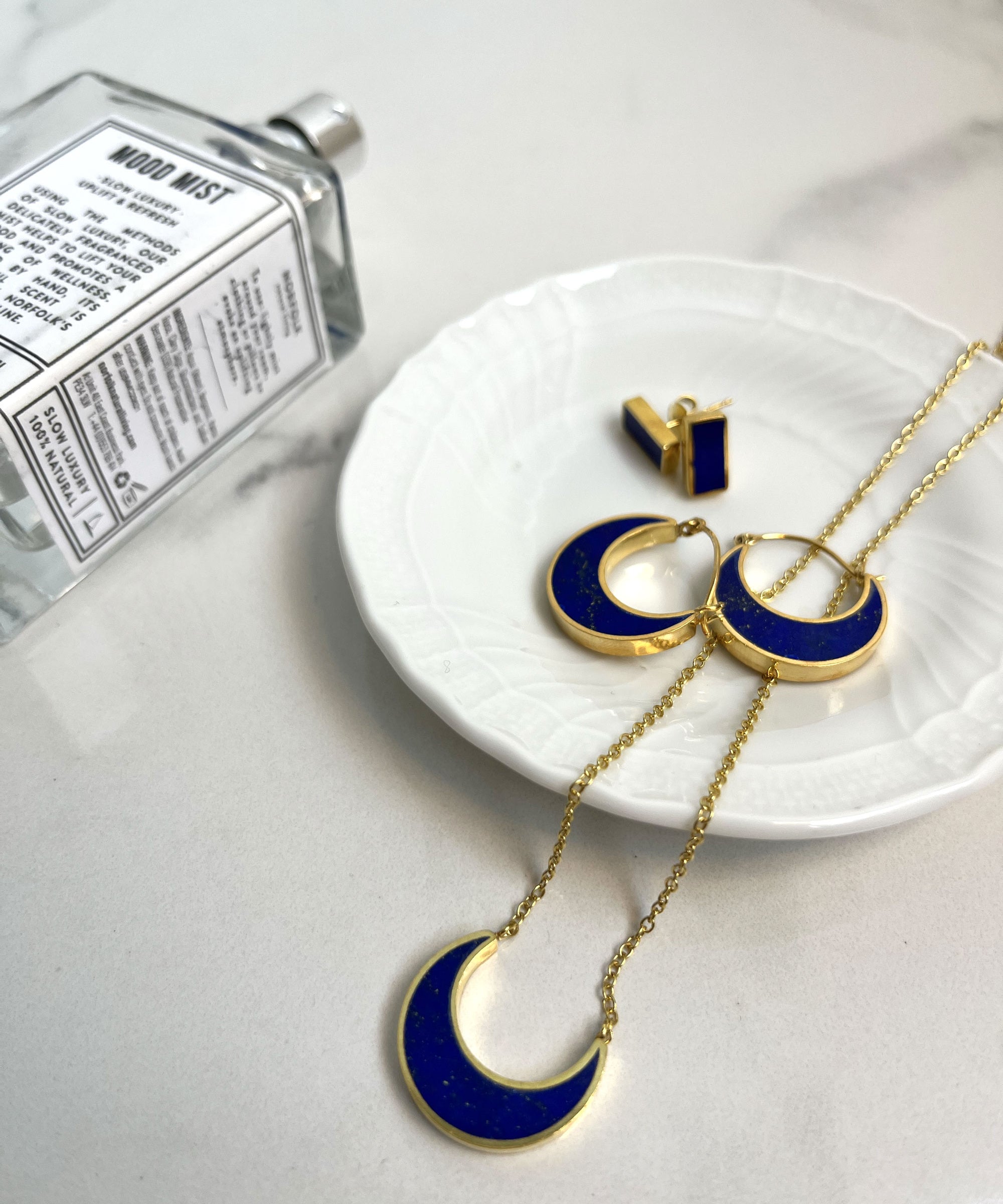 Farah Lapis Crescent Moon Pendant Necklace | Sustainable Jewellery by Ottoman Hands