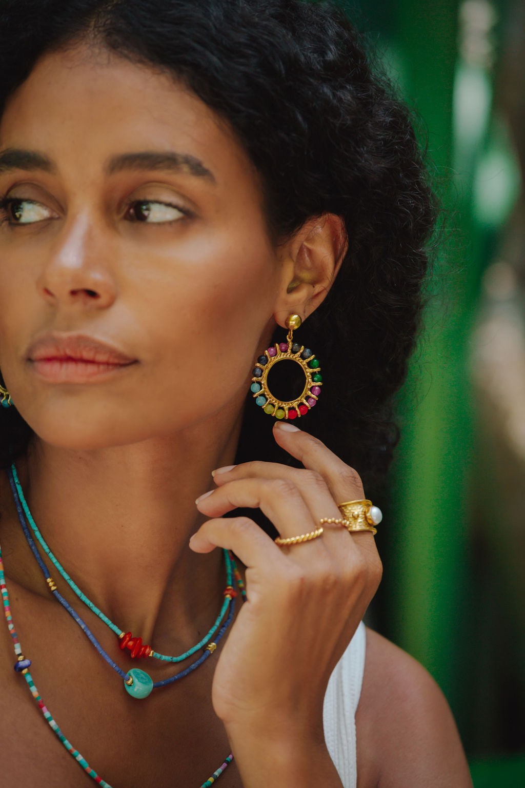 Acadia Multi Colour Beaded Front Hoop Earrings | Sustainable Jewellery by Ottoman Hands